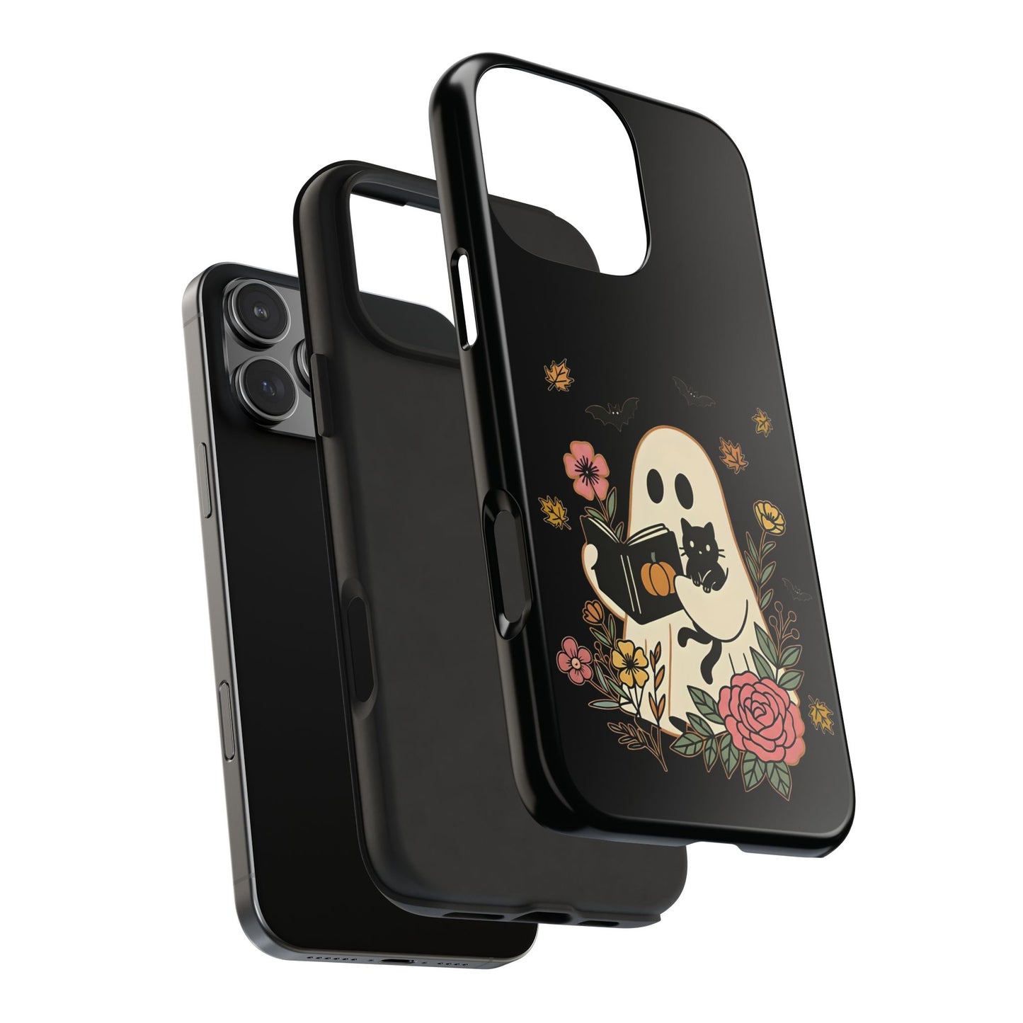 Ghostly Floral Tough Phone Case, Halloween Phone Cover, Protective Phone Accessory, Unique Cell Phone Case, Gift for Cat Lovers