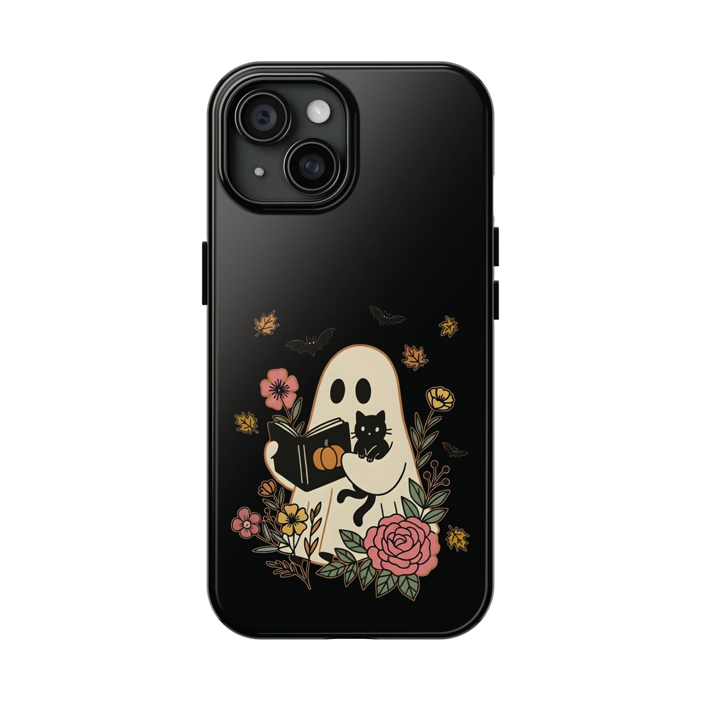 Ghostly Floral Tough Phone Case, Halloween Phone Cover, Protective Phone Accessory, Unique Cell Phone Case, Gift for Cat Lovers