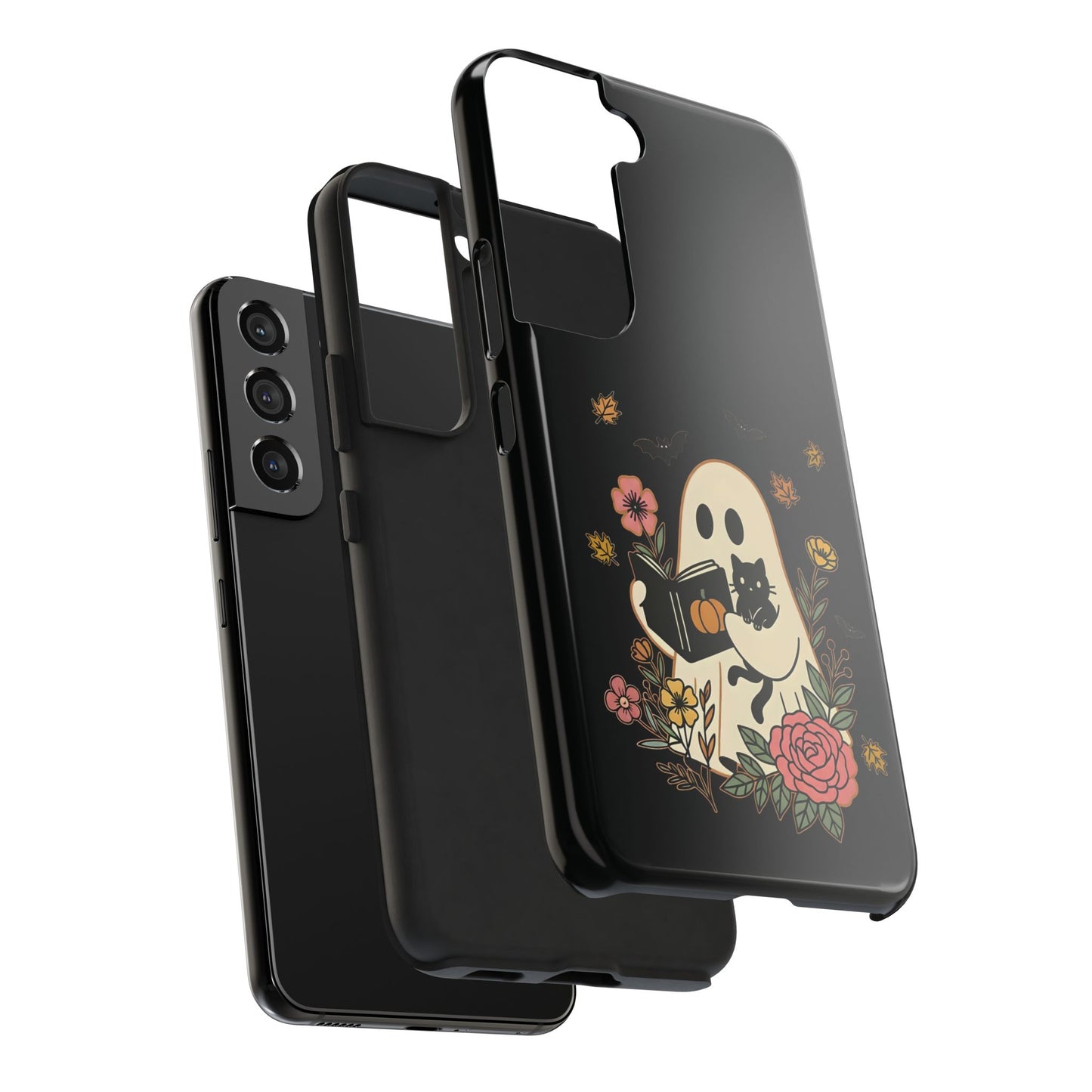 Ghostly Floral Tough Phone Case, Halloween Phone Cover, Protective Phone Accessory, Unique Cell Phone Case, Gift for Cat Lovers