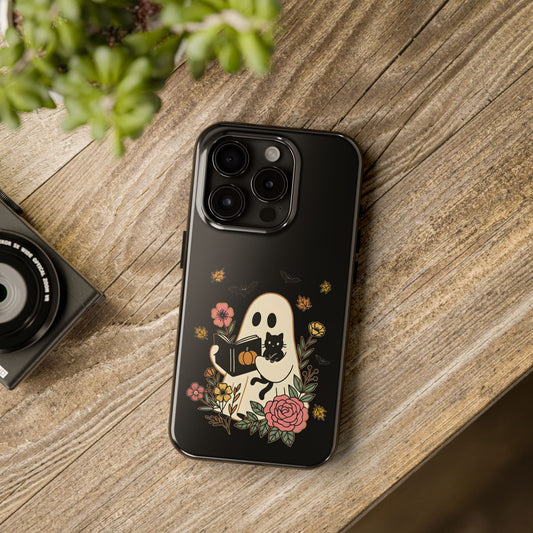 Ghostly Floral Tough Phone Case, Halloween Phone Cover, Protective Phone Accessory, Unique Cell Phone Case, Gift for Cat Lovers