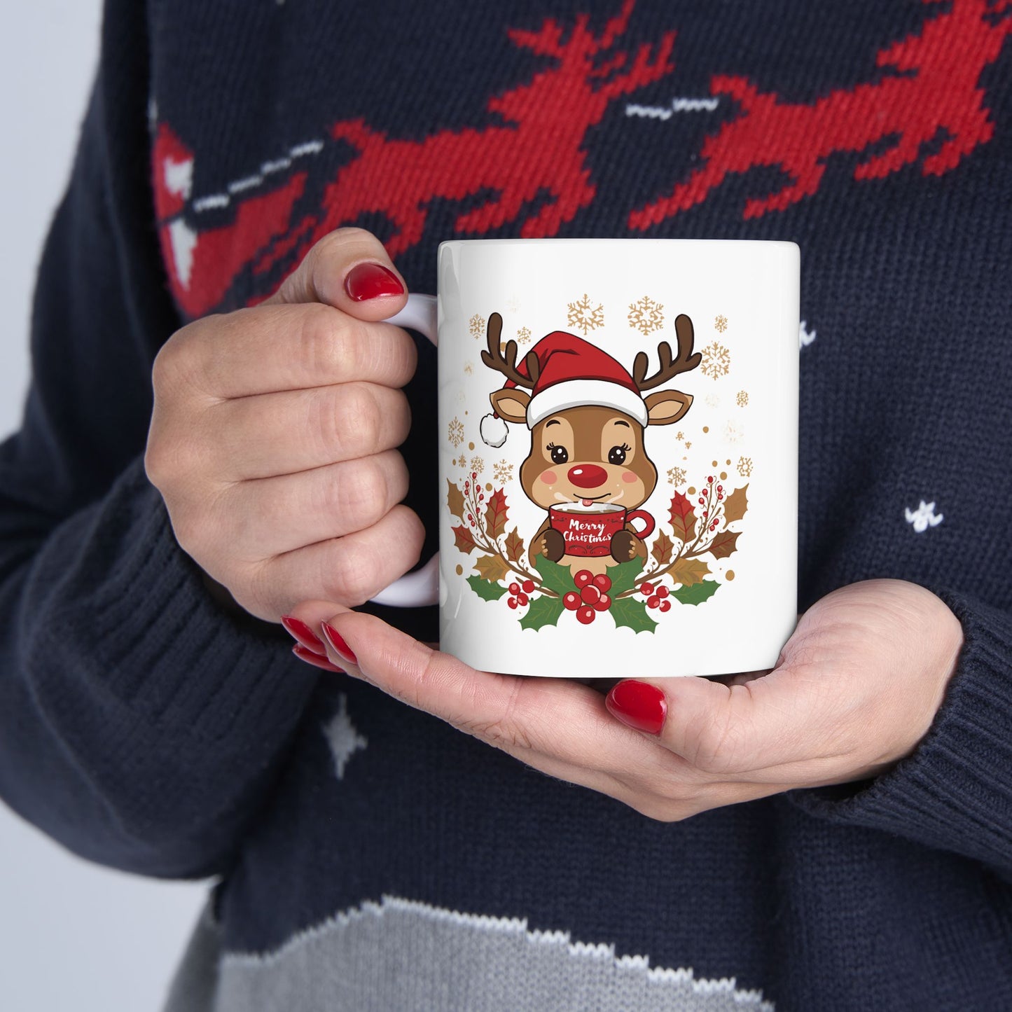 Adorable Reindeer Christmas Mug – Cute Holiday Coffee Cup