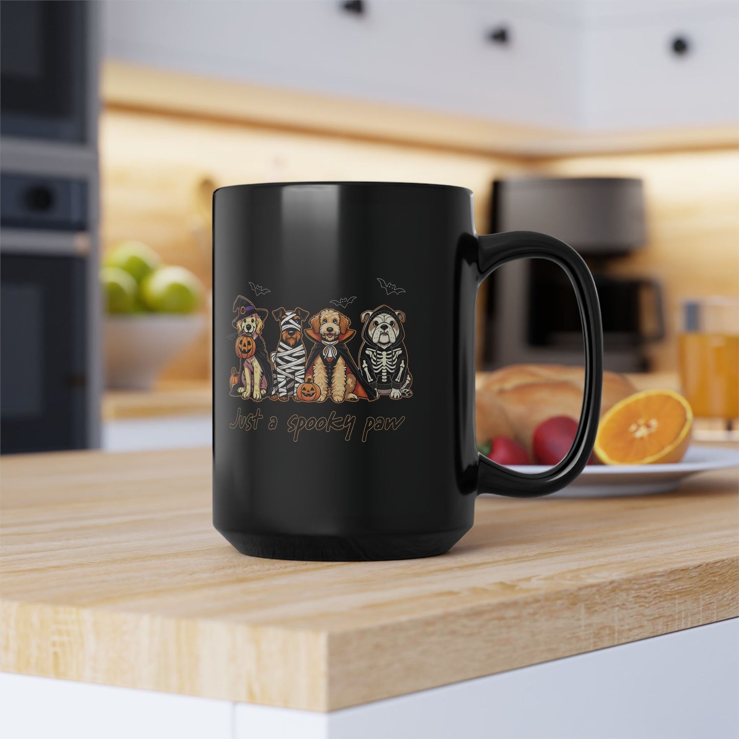 Spooky Pet-Themed Mug, Halloween Dog Lover Gift, Black Coffee Cup for Cat Owners, Fun Ceramic Mug, Just a Spooky Paw Design