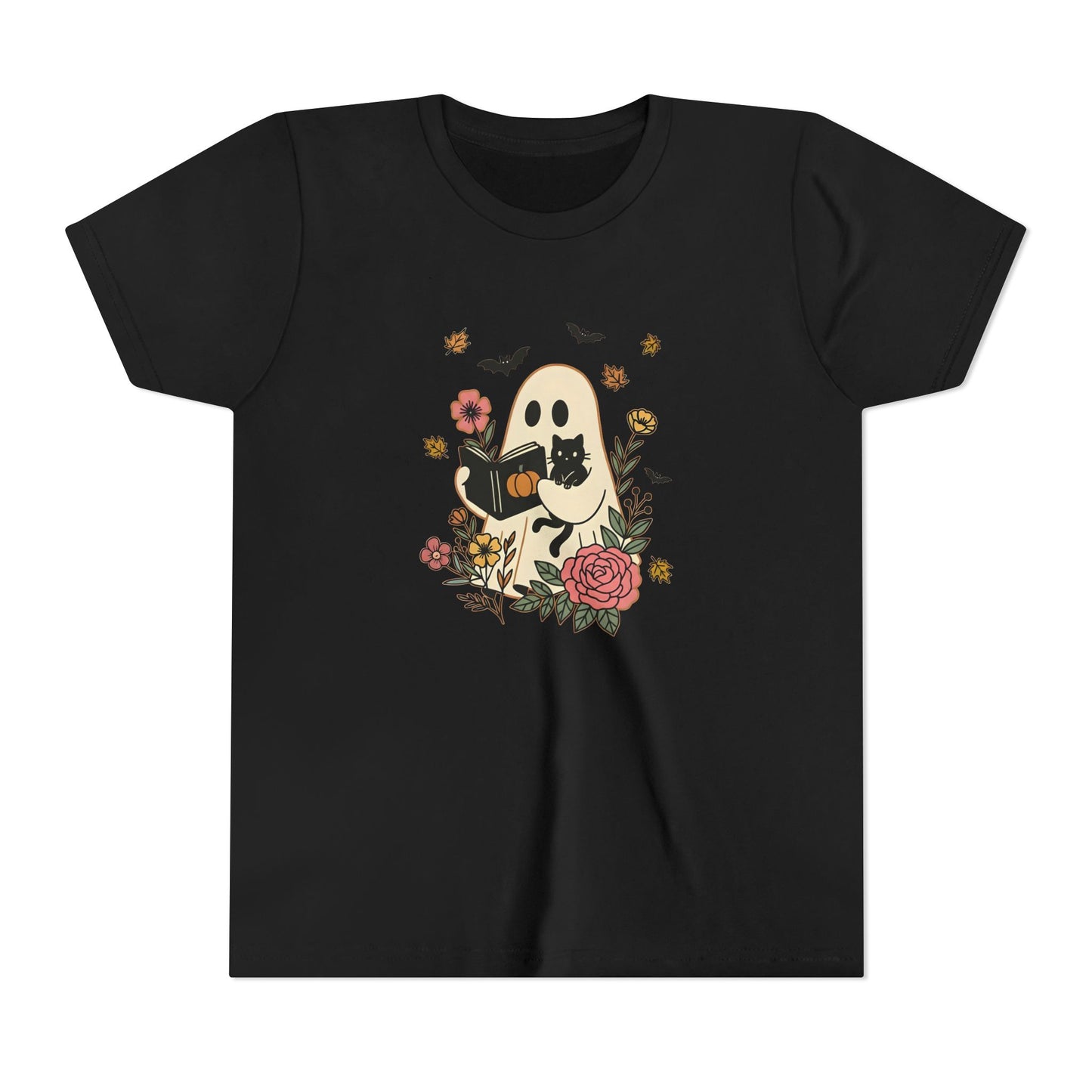 Ghost and Cat Youth Tee | Cute Halloween Shirt, Kids Summer Tee, Gift for Cat Lovers, Funny T-shirt, Spooky Season Apparel
