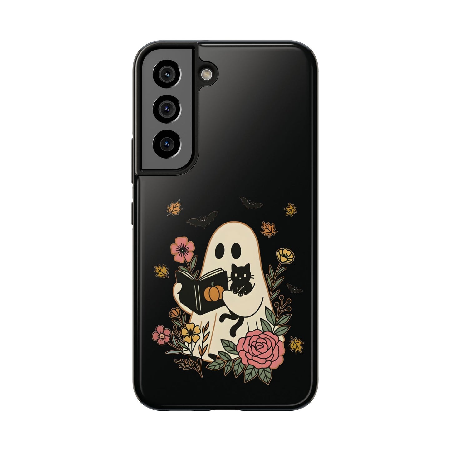 Ghostly Floral Tough Phone Case, Halloween Phone Cover, Protective Phone Accessory, Unique Cell Phone Case, Gift for Cat Lovers