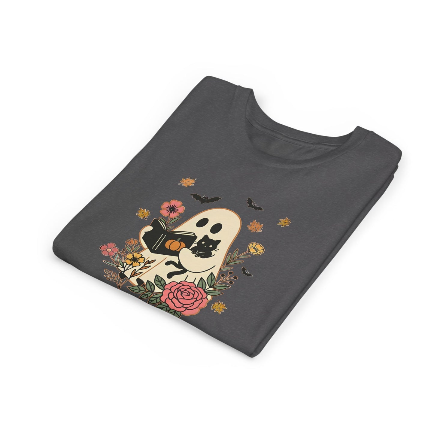 Ghost and Cat Youth Tee | Cute Halloween Shirt, Kids Summer Tee, Gift for Cat Lovers, Funny T-shirt, Spooky Season Apparel