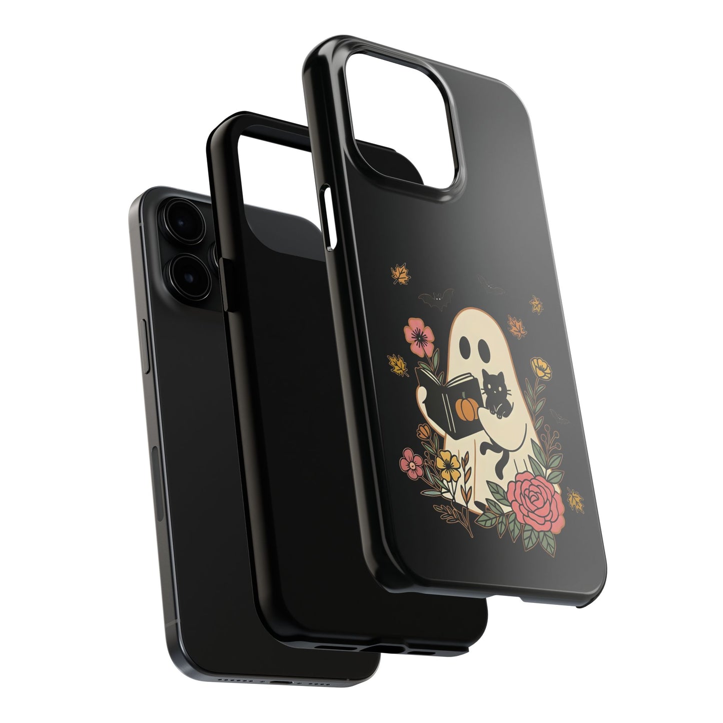 Ghostly Floral Tough Phone Case, Halloween Phone Cover, Protective Phone Accessory, Unique Cell Phone Case, Gift for Cat Lovers