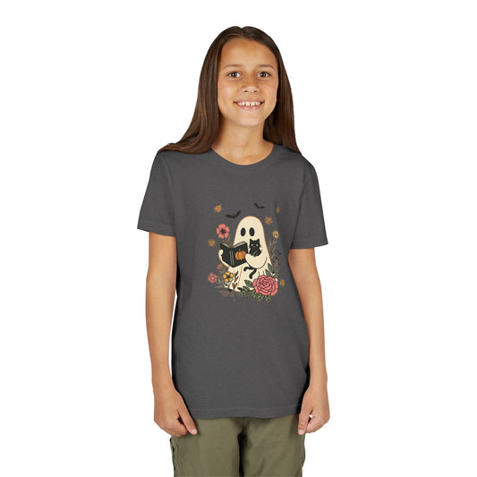 Ghost and Cat Youth Tee | Cute Halloween Shirt, Kids Summer Tee, Gift for Cat Lovers, Funny T-shirt, Spooky Season Apparel
