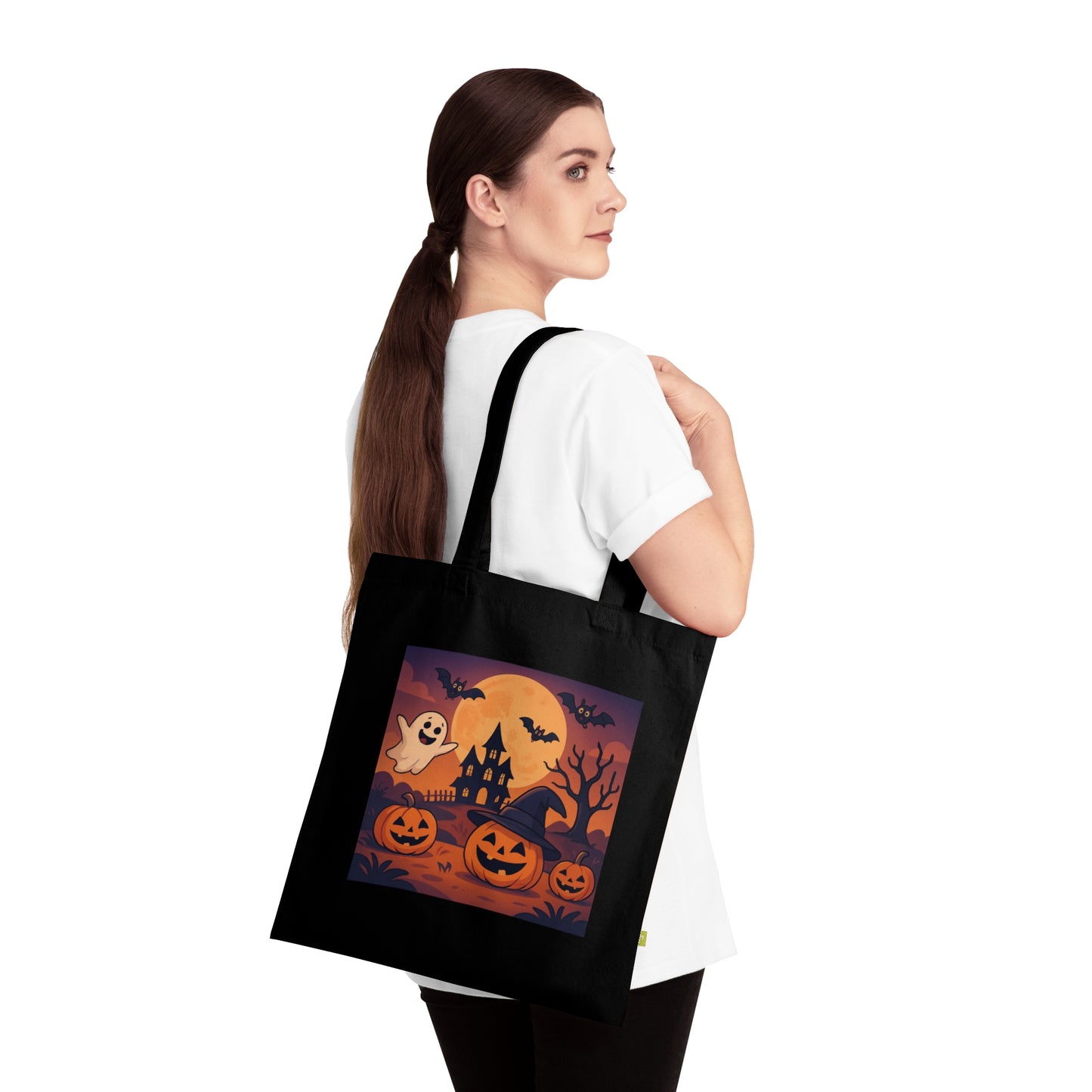 Halloween Pumpkin Organic Cotton Tote Bag - Eco-Friendly Reusable Shoulder Bag