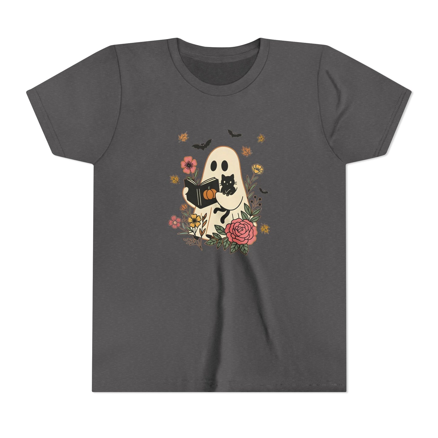 Ghost and Cat Youth Tee | Cute Halloween Shirt, Kids Summer Tee, Gift for Cat Lovers, Funny T-shirt, Spooky Season Apparel