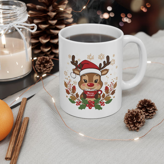 Adorable Reindeer Christmas Mug – Cute Holiday Coffee Cup