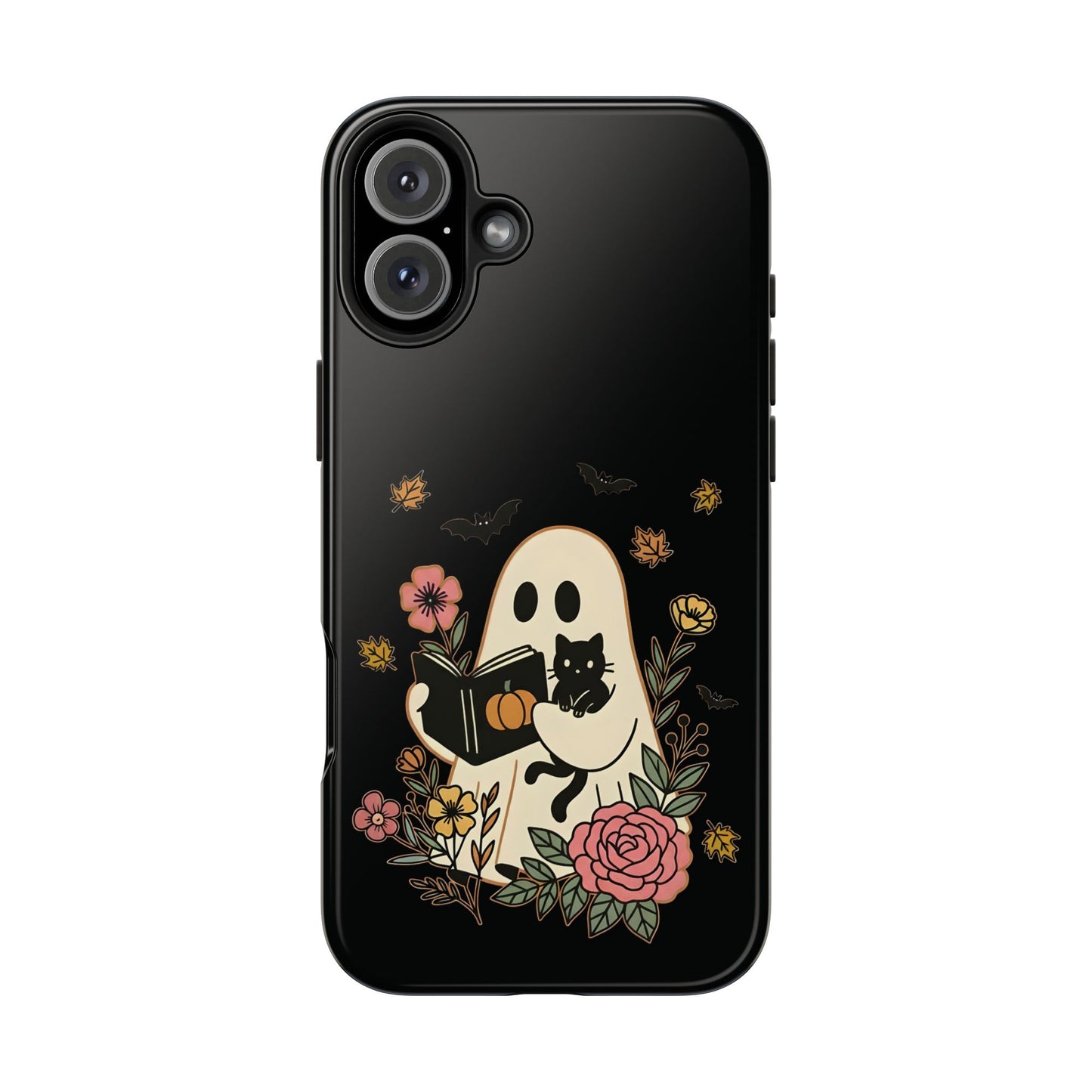 Ghostly Floral Tough Phone Case, Halloween Phone Cover, Protective Phone Accessory, Unique Cell Phone Case, Gift for Cat Lovers