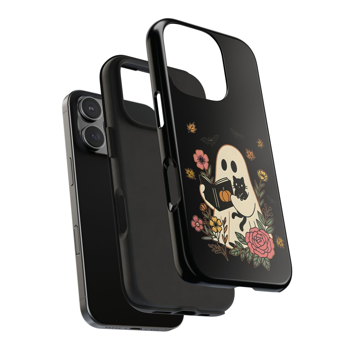 Ghostly Floral Tough Phone Case, Halloween Phone Cover, Protective Phone Accessory, Unique Cell Phone Case, Gift for Cat Lovers