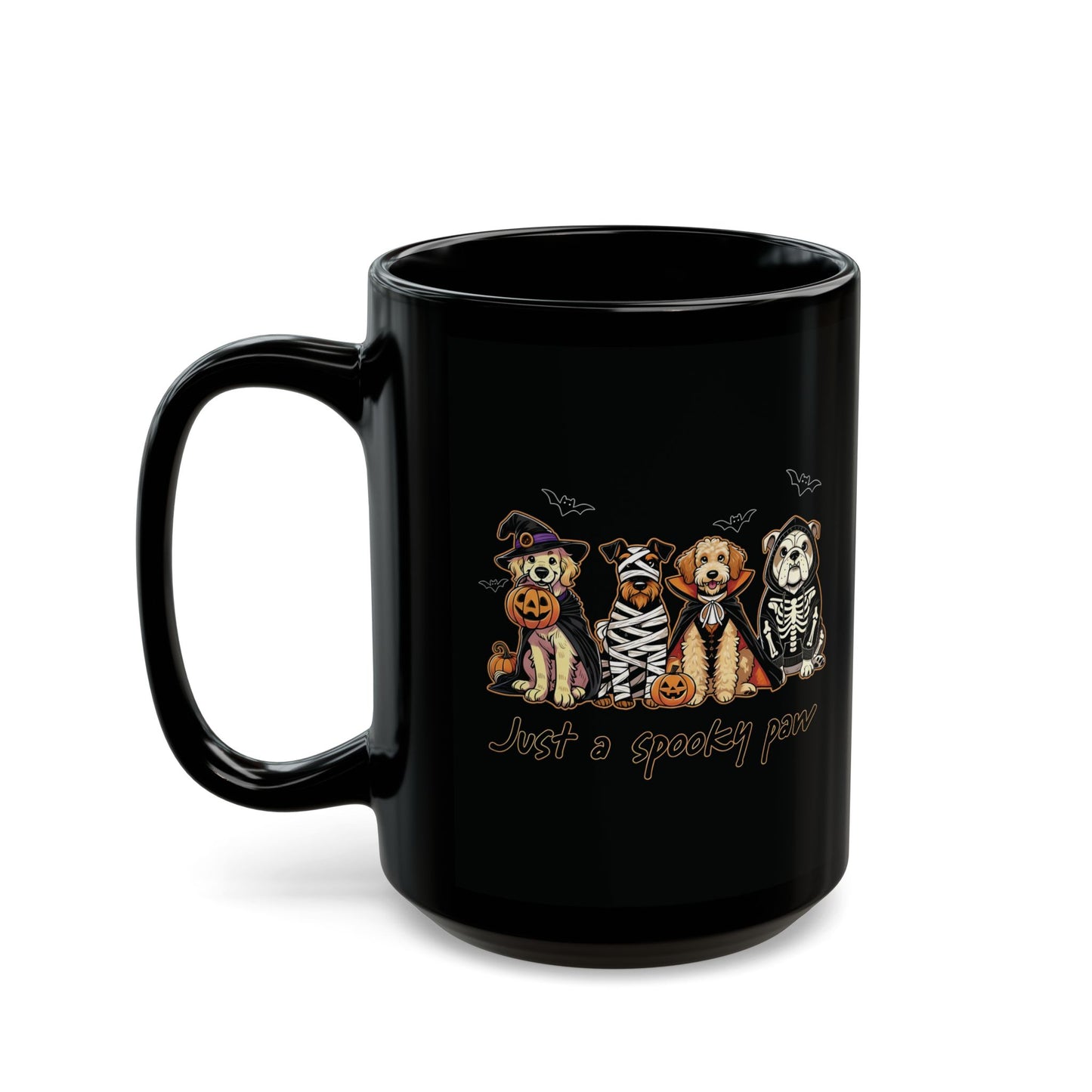 Spooky Pet-Themed Mug, Halloween Dog Lover Gift, Black Coffee Cup for Cat Owners, Fun Ceramic Mug, Just a Spooky Paw Design