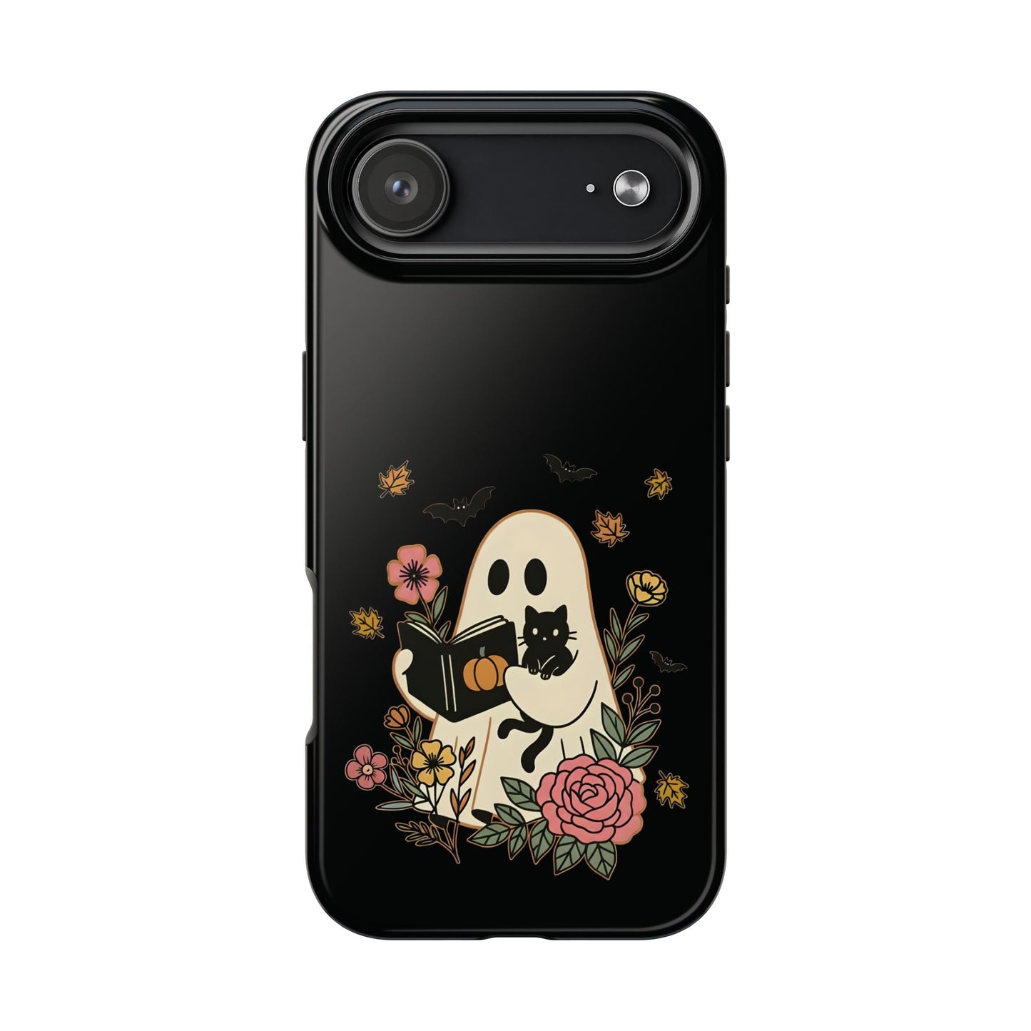 Ghostly Floral Tough Phone Case, Halloween Phone Cover, Protective Phone Accessory, Unique Cell Phone Case, Gift for Cat Lovers