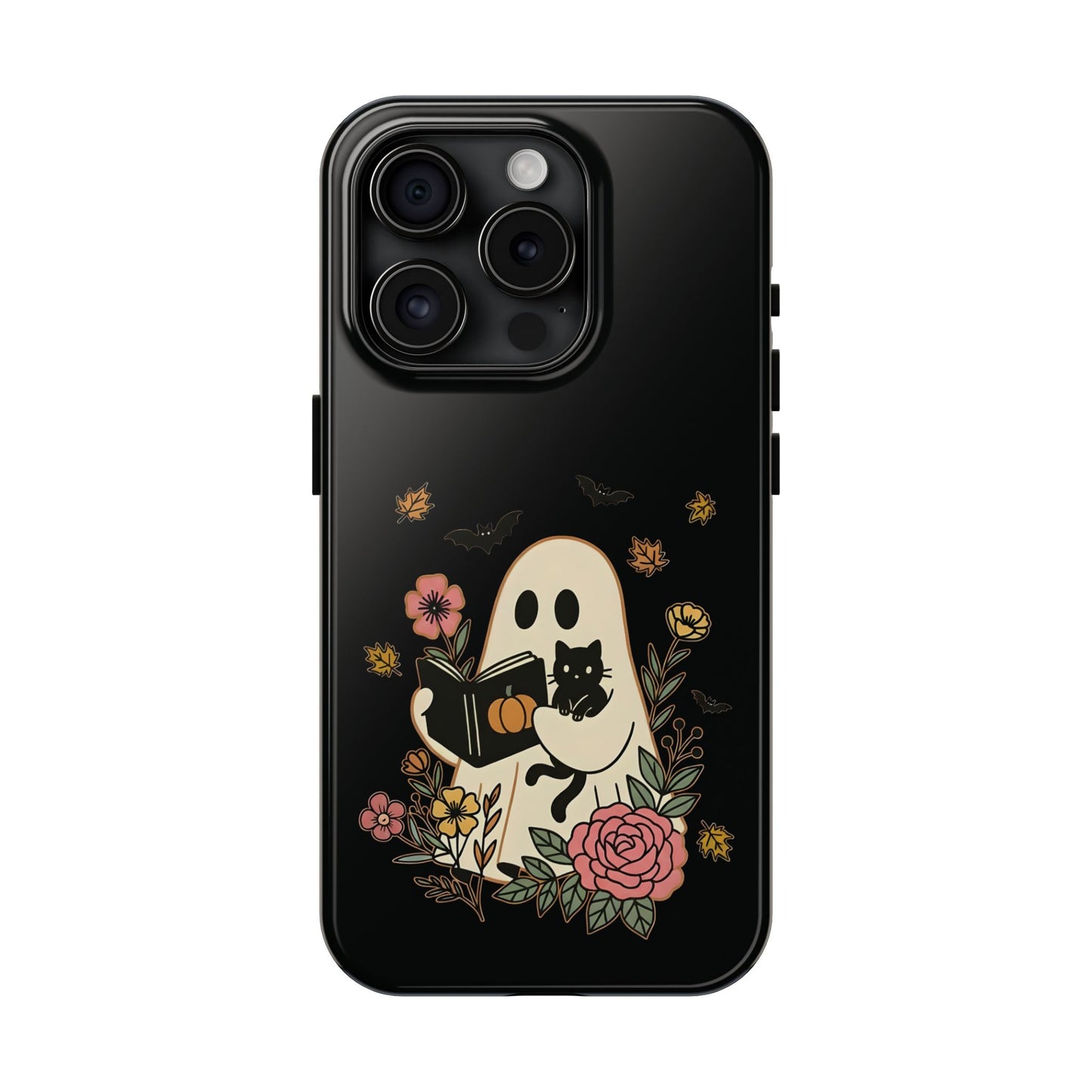 Ghostly Floral Tough Phone Case, Halloween Phone Cover, Protective Phone Accessory, Unique Cell Phone Case, Gift for Cat Lovers