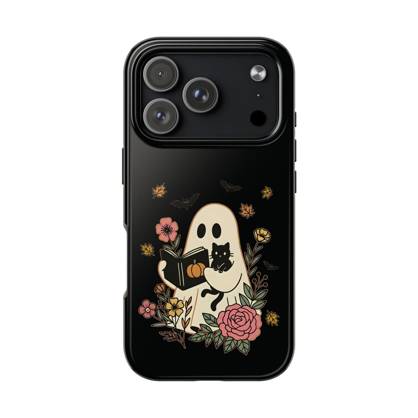 Ghostly Floral Tough Phone Case, Halloween Phone Cover, Protective Phone Accessory, Unique Cell Phone Case, Gift for Cat Lovers