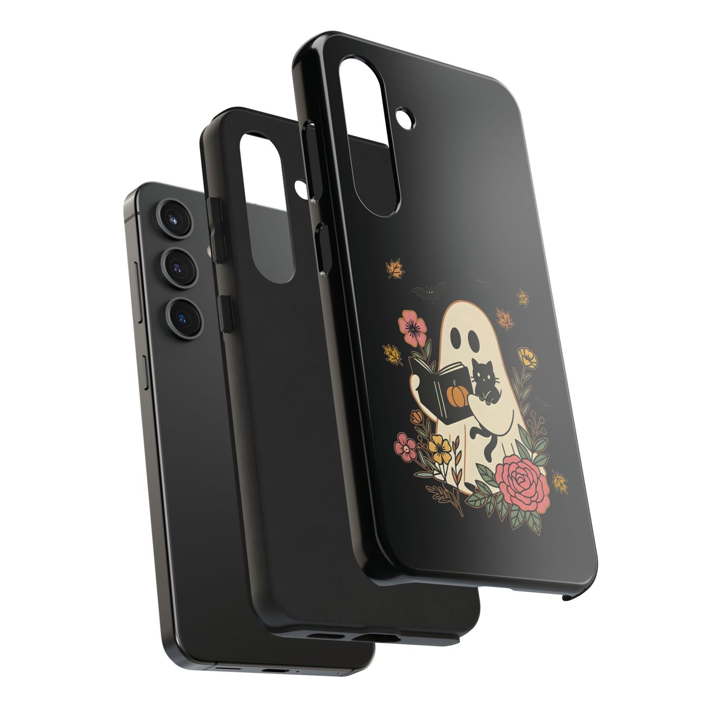 Ghostly Floral Tough Phone Case, Halloween Phone Cover, Protective Phone Accessory, Unique Cell Phone Case, Gift for Cat Lovers