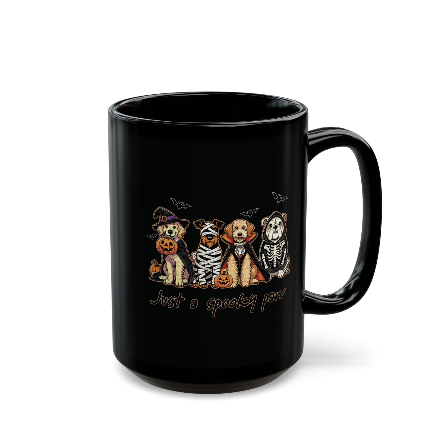 Spooky Pet-Themed Mug, Halloween Dog Lover Gift, Black Coffee Cup for Cat Owners, Fun Ceramic Mug, Just a Spooky Paw Design