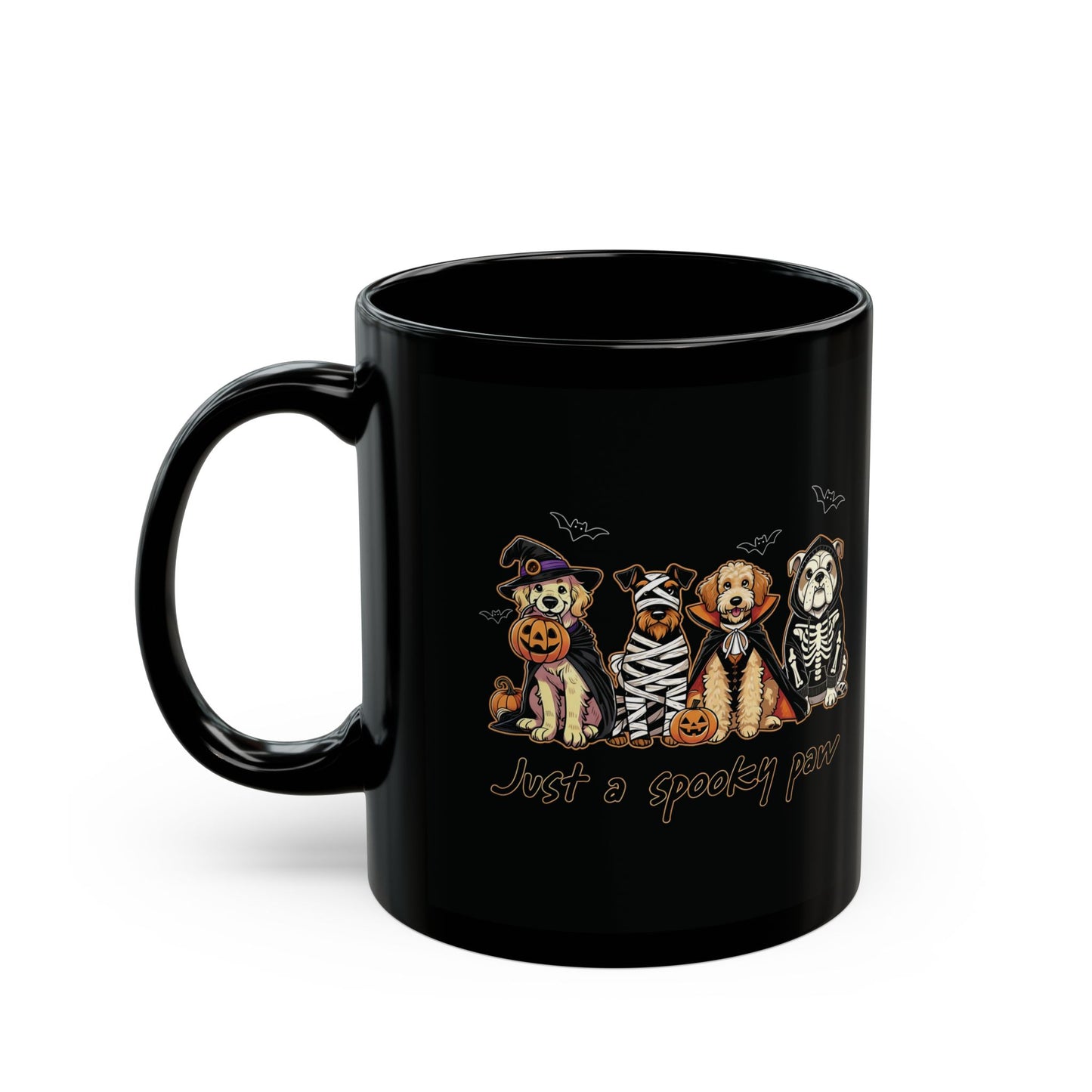 Spooky Pet-Themed Mug, Halloween Dog Lover Gift, Black Coffee Cup for Cat Owners, Fun Ceramic Mug, Just a Spooky Paw Design