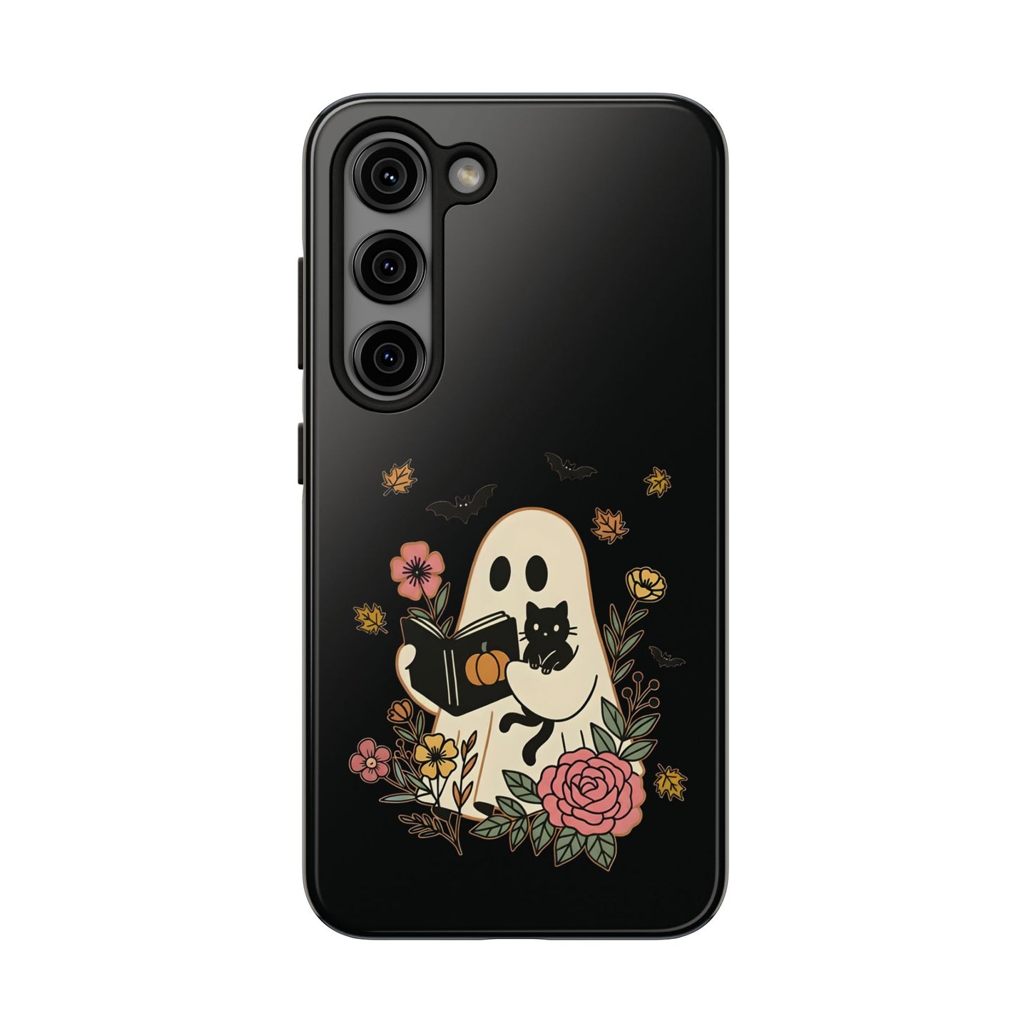 Ghostly Floral Tough Phone Case, Halloween Phone Cover, Protective Phone Accessory, Unique Cell Phone Case, Gift for Cat Lovers