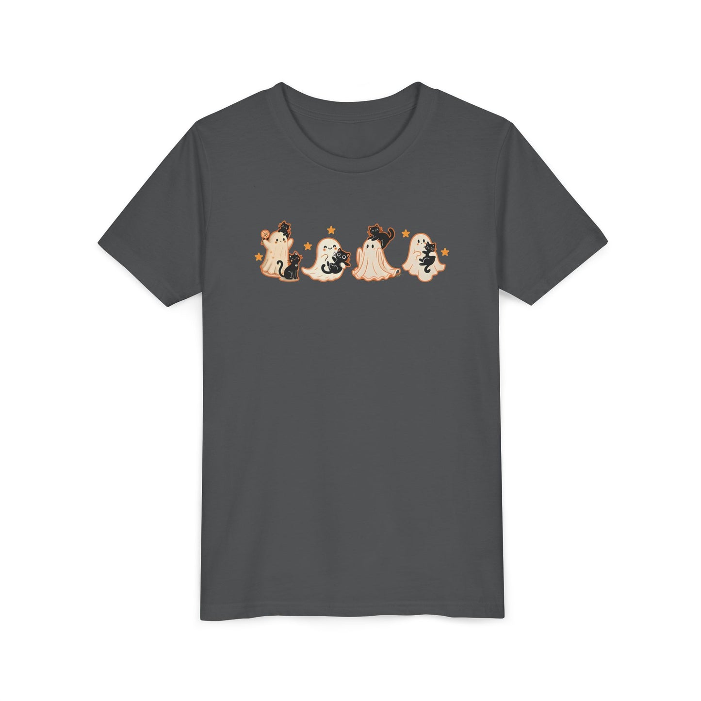 Youth Ghostly Friends Tee, Fun Halloween T-Shirt, Kids Short Sleeve Shirt, Spooky Kids Apparel, Cute Ghost Print Clothing