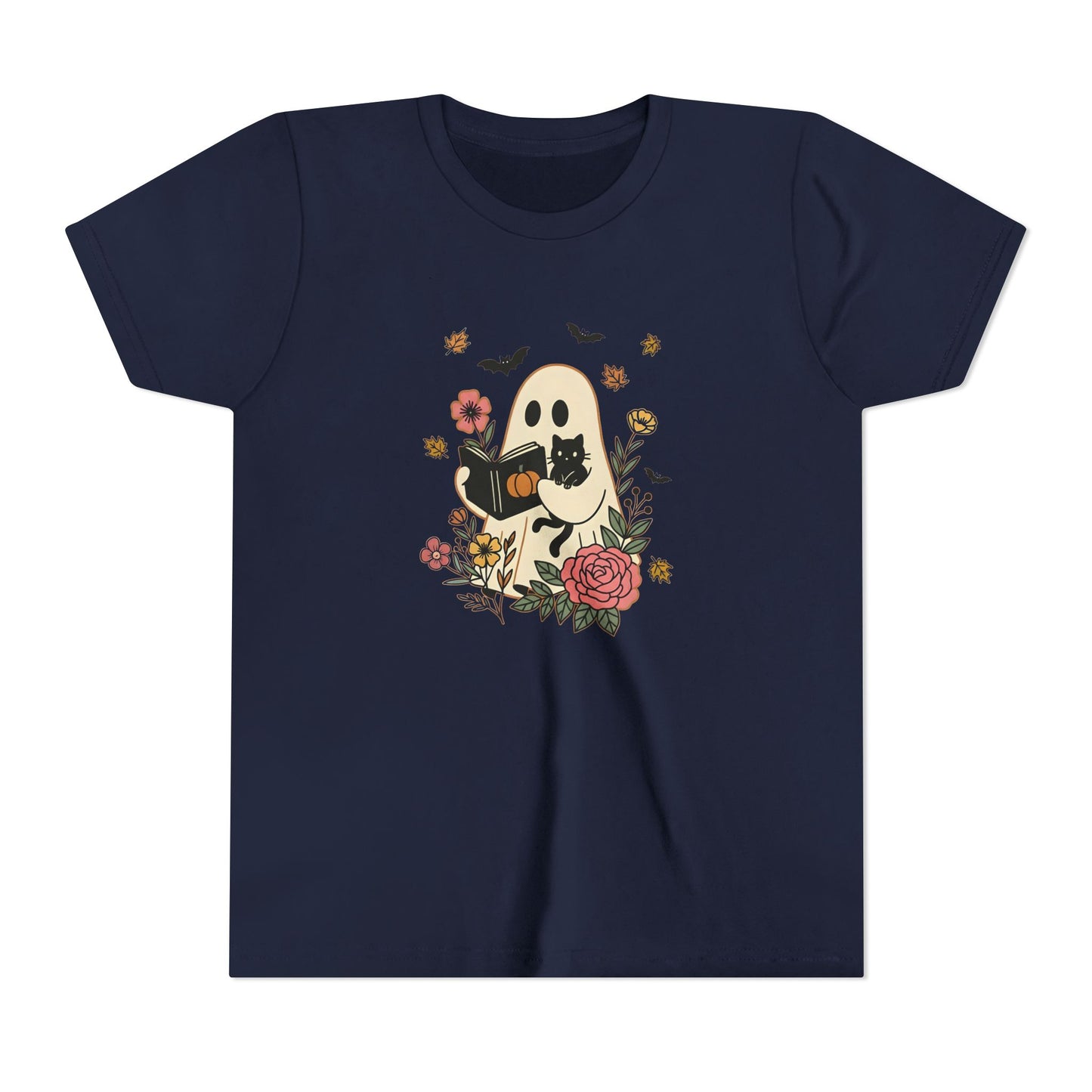 Ghost and Cat Youth Tee | Cute Halloween Shirt, Kids Summer Tee, Gift for Cat Lovers, Funny T-shirt, Spooky Season Apparel