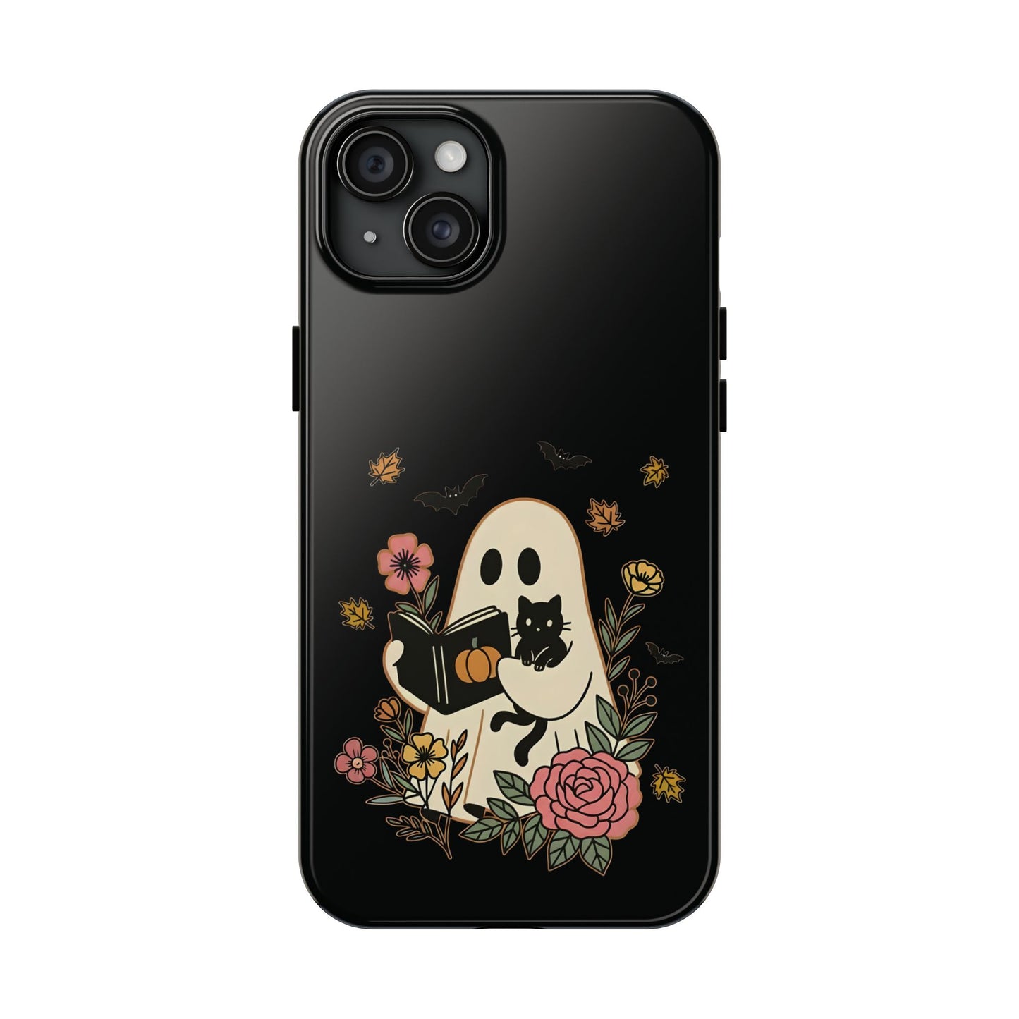 Ghostly Floral Tough Phone Case, Halloween Phone Cover, Protective Phone Accessory, Unique Cell Phone Case, Gift for Cat Lovers