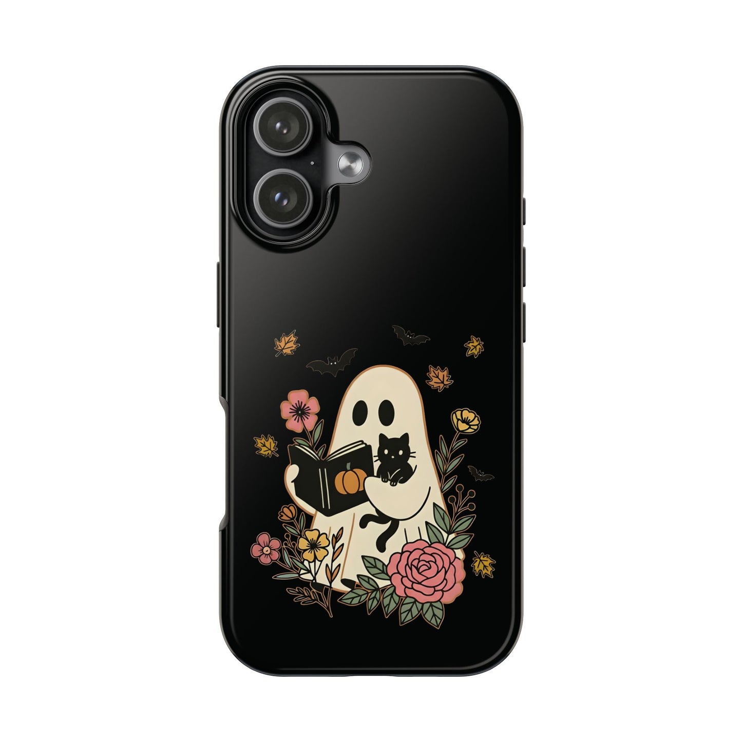Ghostly Floral Tough Phone Case, Halloween Phone Cover, Protective Phone Accessory, Unique Cell Phone Case, Gift for Cat Lovers