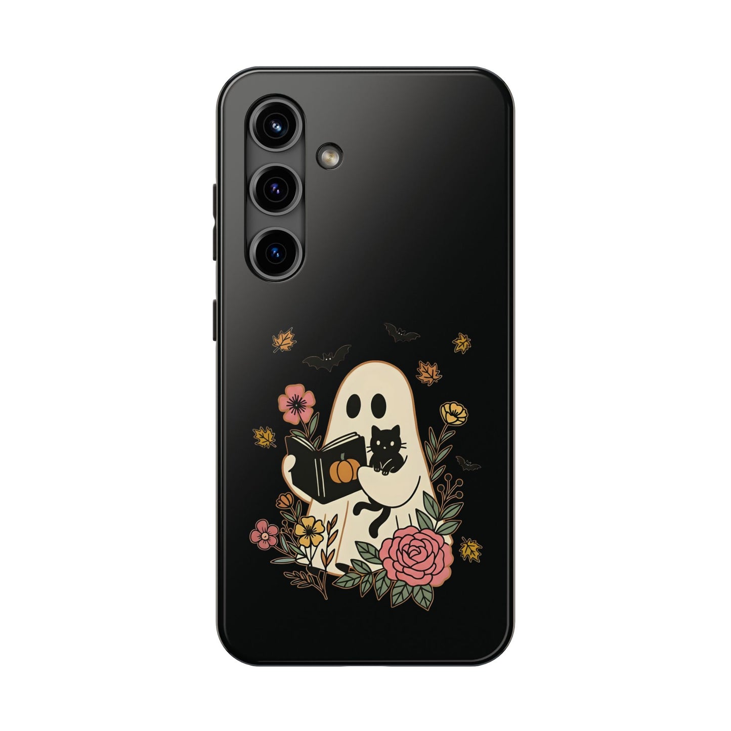 Ghostly Floral Tough Phone Case, Halloween Phone Cover, Protective Phone Accessory, Unique Cell Phone Case, Gift for Cat Lovers
