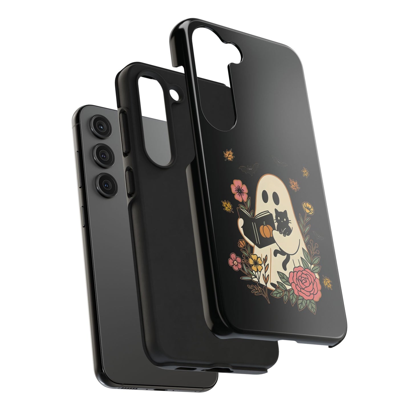 Ghostly Floral Tough Phone Case, Halloween Phone Cover, Protective Phone Accessory, Unique Cell Phone Case, Gift for Cat Lovers
