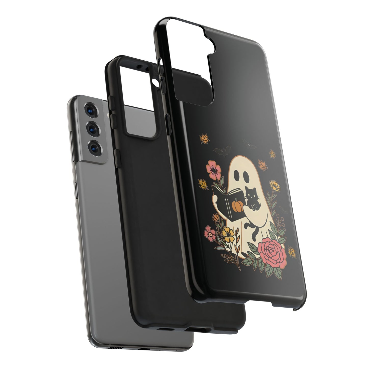 Ghostly Floral Tough Phone Case, Halloween Phone Cover, Protective Phone Accessory, Unique Cell Phone Case, Gift for Cat Lovers