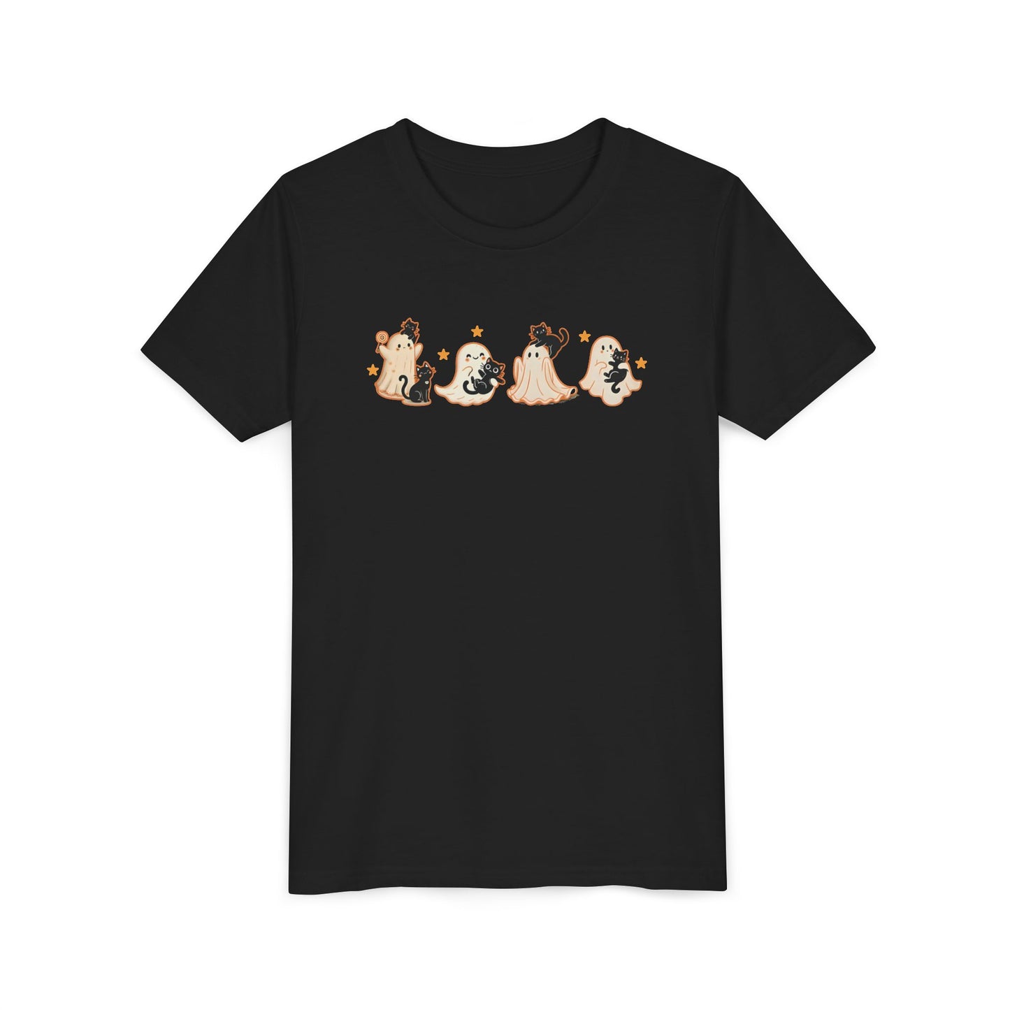 Youth Ghostly Friends Tee, Fun Halloween T-Shirt, Kids Short Sleeve Shirt, Spooky Kids Apparel, Cute Ghost Print Clothing