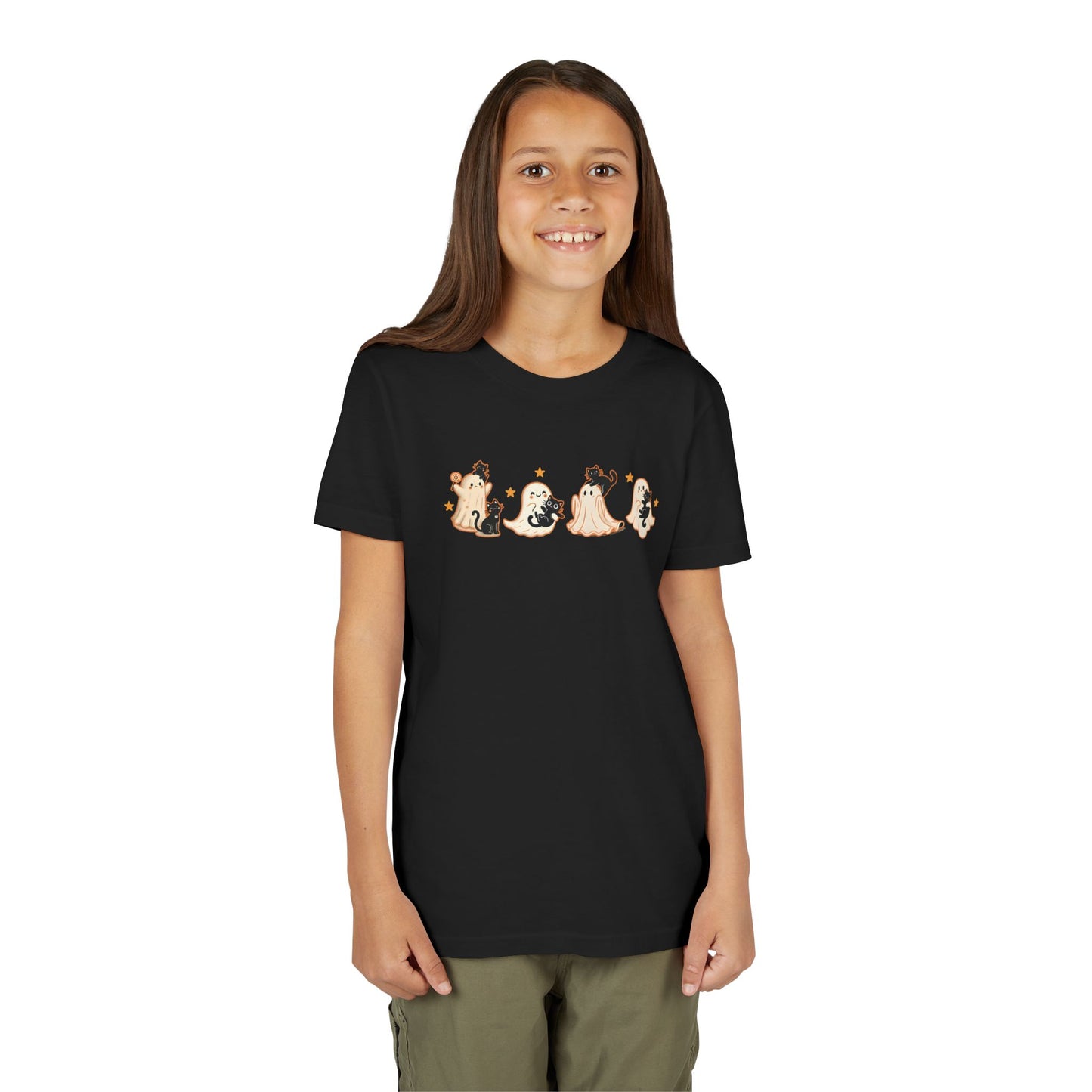Youth Ghostly Friends Tee, Fun Halloween T-Shirt, Kids Short Sleeve Shirt, Spooky Kids Apparel, Cute Ghost Print Clothing