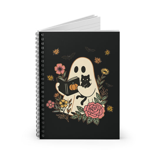 Cute Ghost and Cat Fall Writing Journal, Cat lovers Thanksgiving Gift
