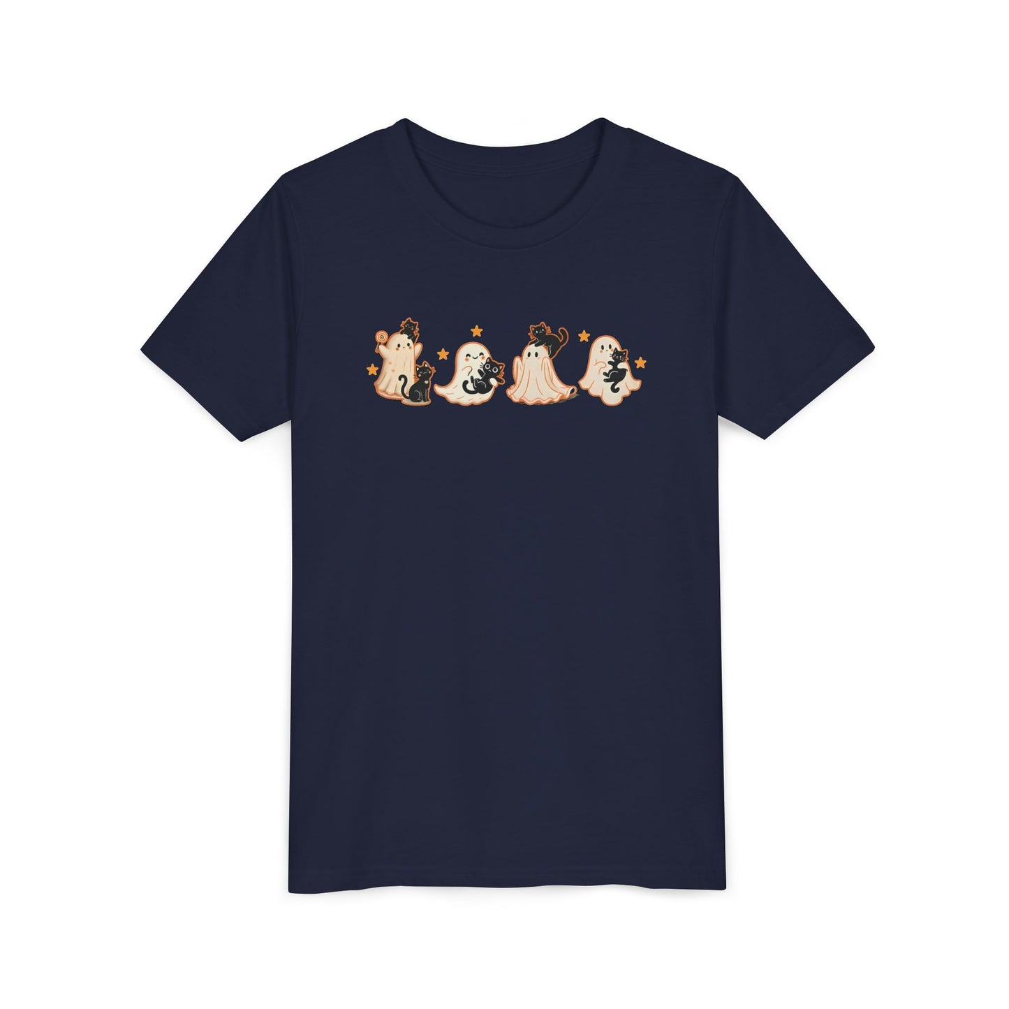 Youth Ghostly Friends Tee, Fun Halloween T-Shirt, Kids Short Sleeve Shirt, Spooky Kids Apparel, Cute Ghost Print Clothing