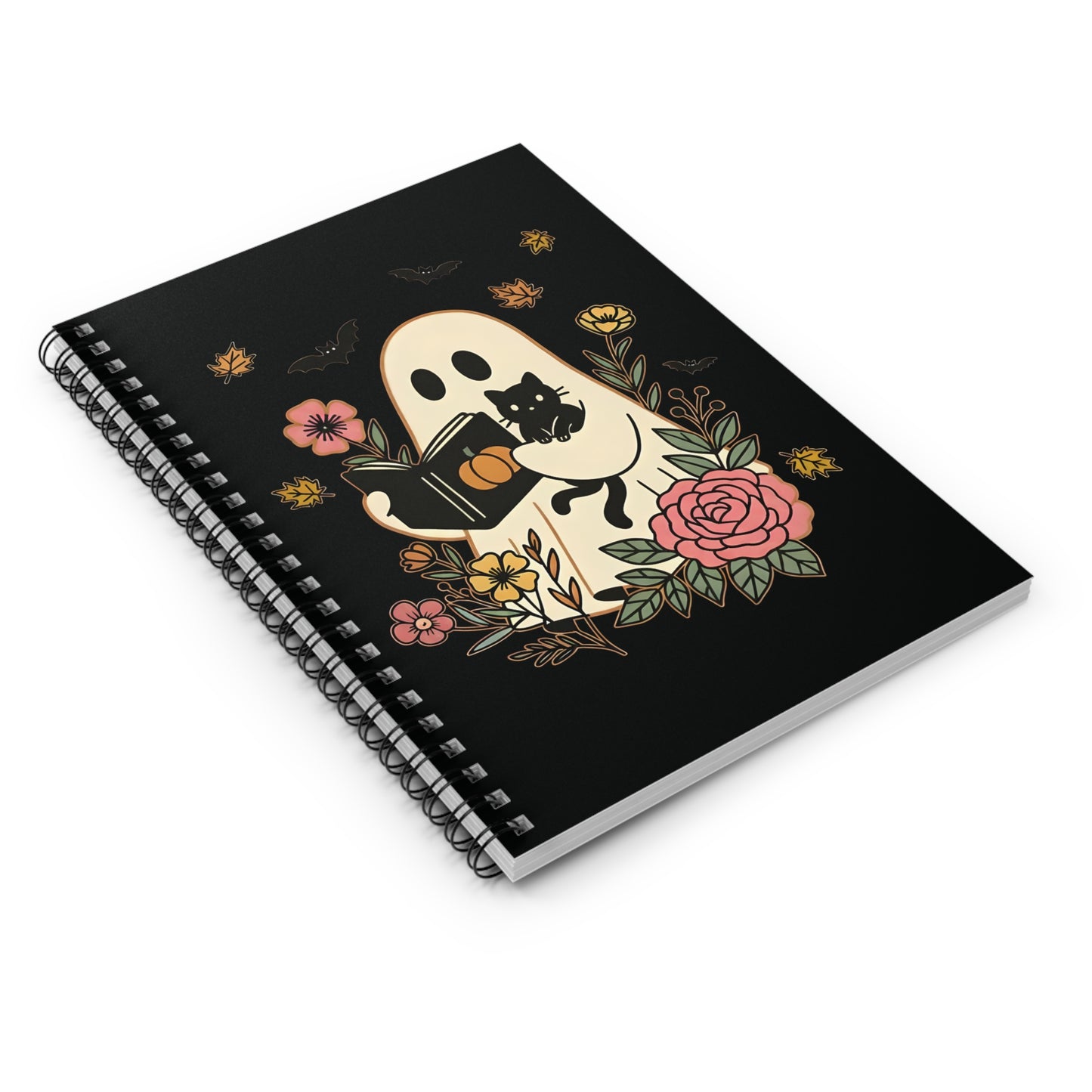 Cute Ghost and Cat Fall Writing Journal, Cat lovers Thanksgiving Gift