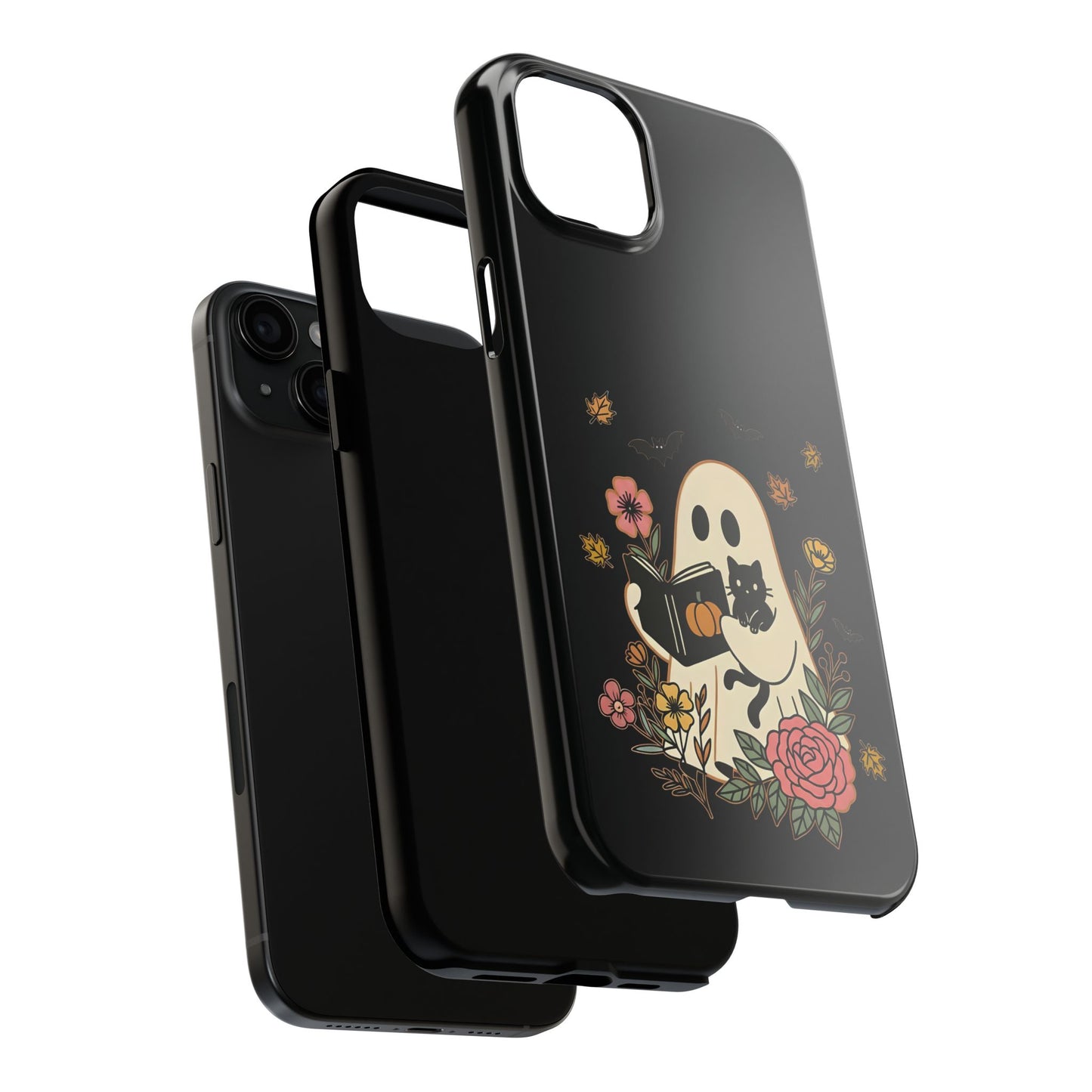Ghostly Floral Tough Phone Case, Halloween Phone Cover, Protective Phone Accessory, Unique Cell Phone Case, Gift for Cat Lovers