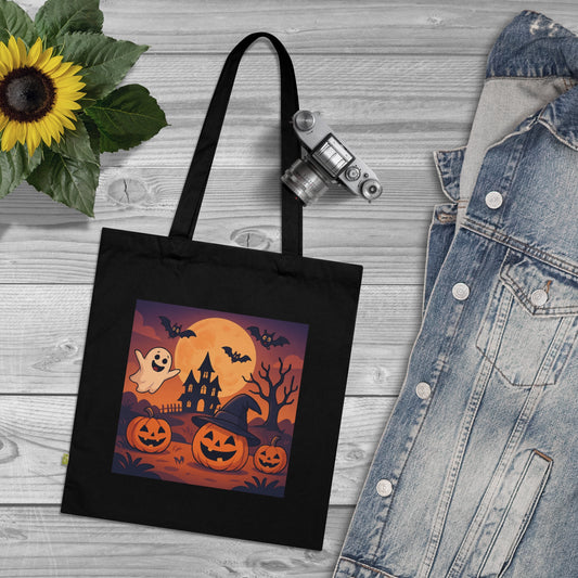 Halloween Pumpkin Organic Cotton Tote Bag - Eco-Friendly Reusable Shoulder Bag