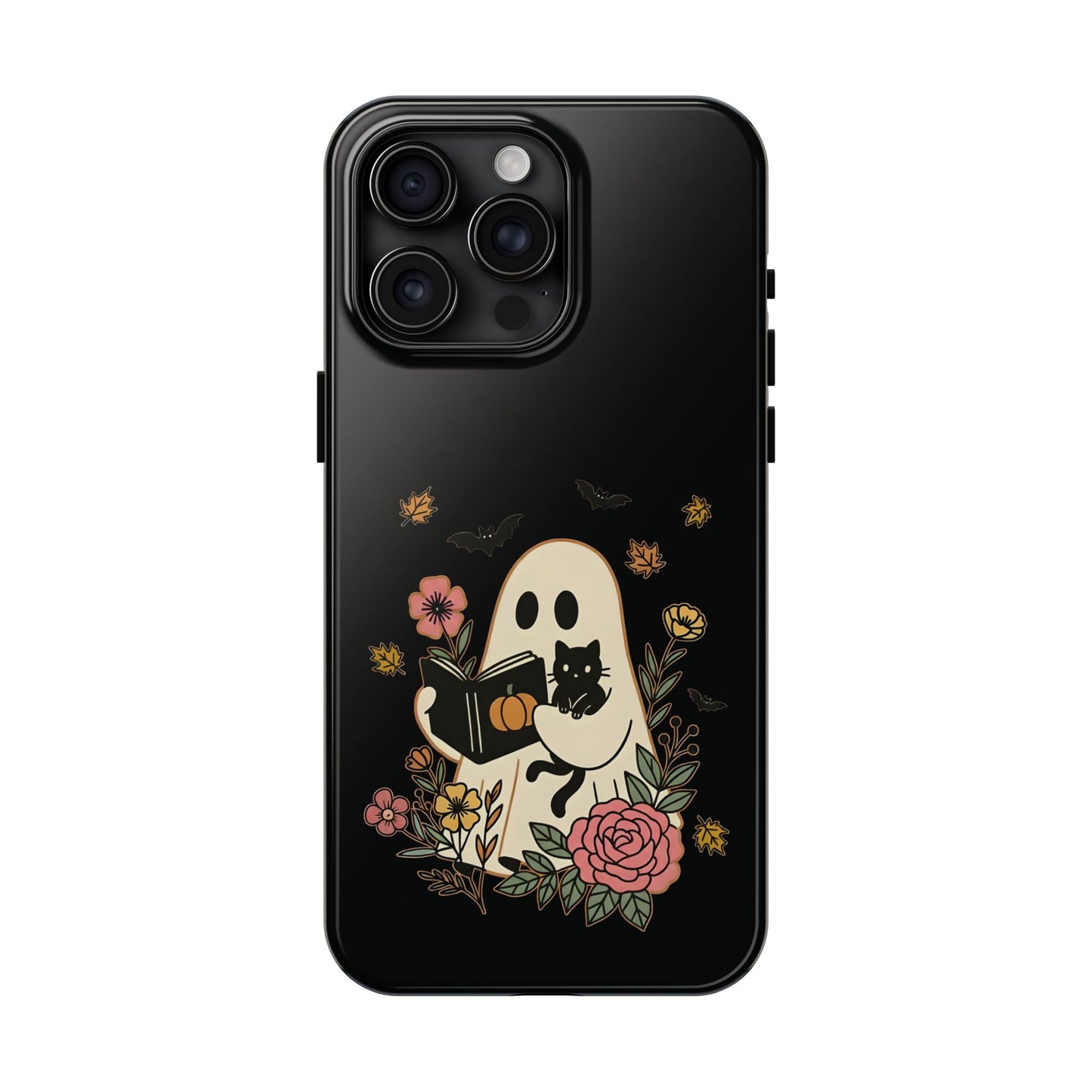 Ghostly Floral Tough Phone Case, Halloween Phone Cover, Protective Phone Accessory, Unique Cell Phone Case, Gift for Cat Lovers