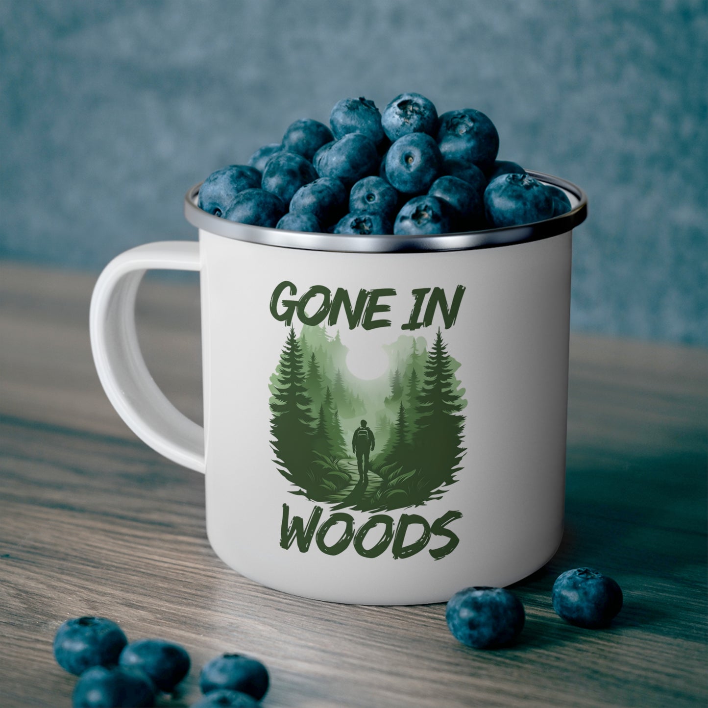 Gone in Woods Enamel Camping Mug – Nature Lover Outdoor Coffee Cup (12oz)