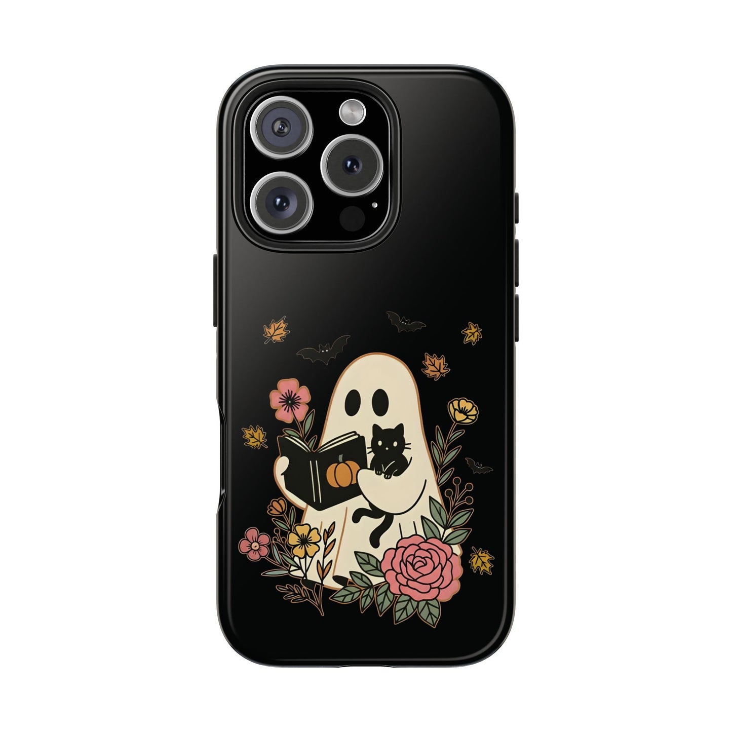 Ghostly Floral Tough Phone Case, Halloween Phone Cover, Protective Phone Accessory, Unique Cell Phone Case, Gift for Cat Lovers