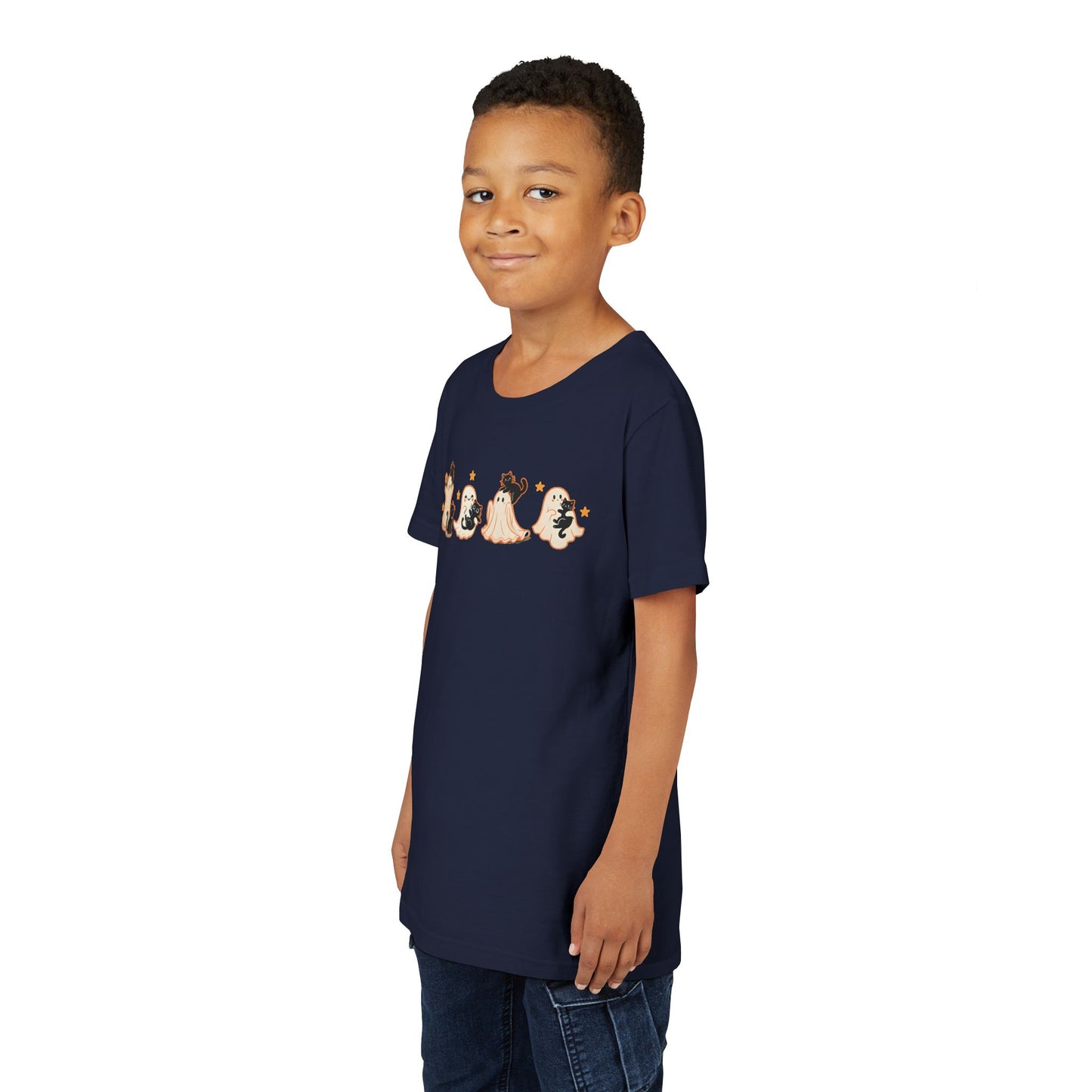 Youth Ghostly Friends Tee, Fun Halloween T-Shirt, Kids Short Sleeve Shirt, Spooky Kids Apparel, Cute Ghost Print Clothing