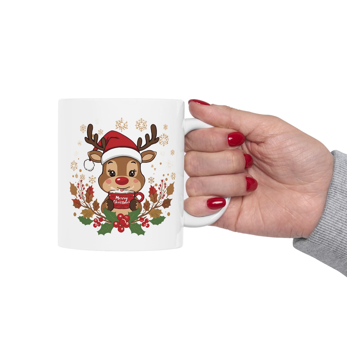 Adorable Reindeer Christmas Mug – Cute Holiday Coffee Cup