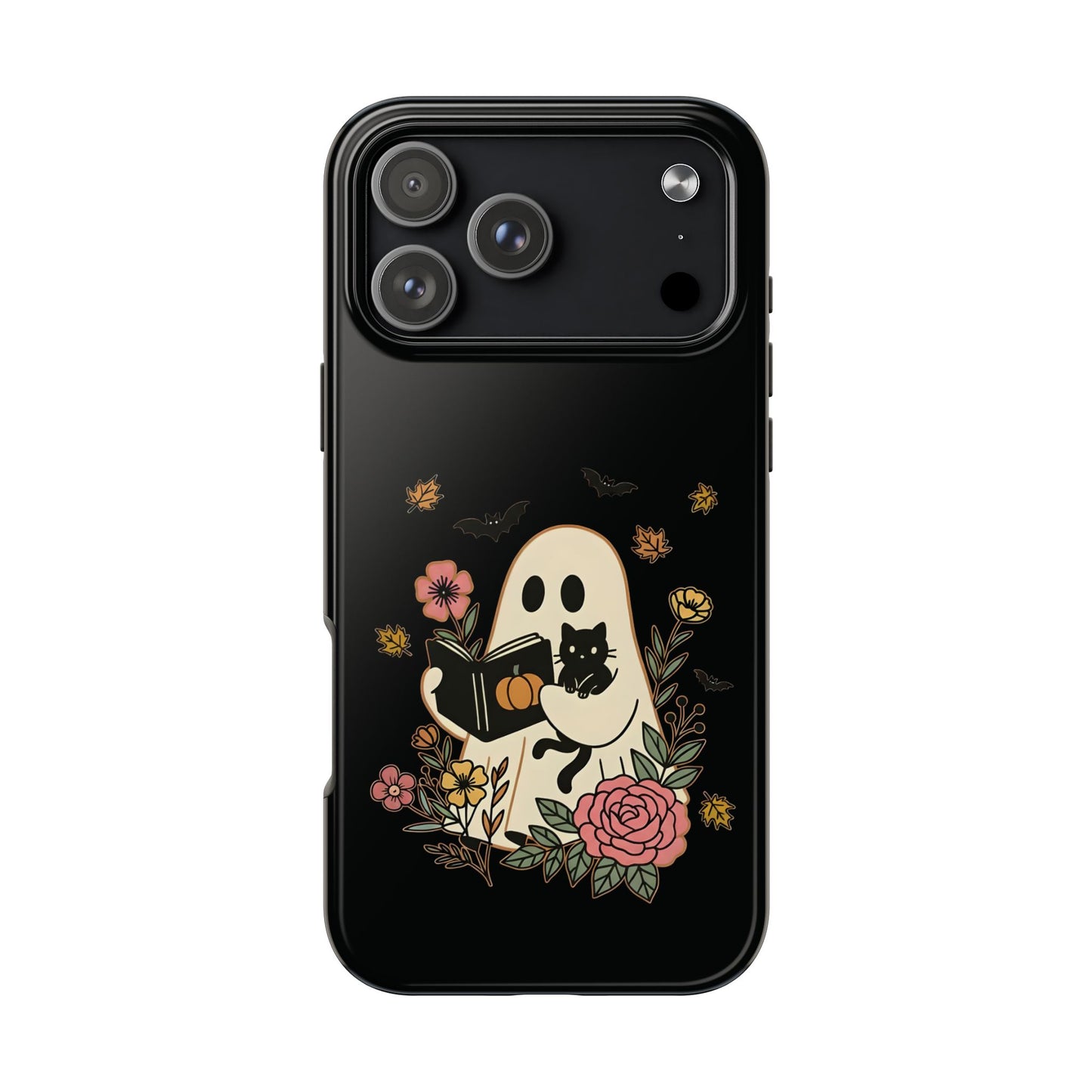 Ghostly Floral Tough Phone Case, Halloween Phone Cover, Protective Phone Accessory, Unique Cell Phone Case, Gift for Cat Lovers