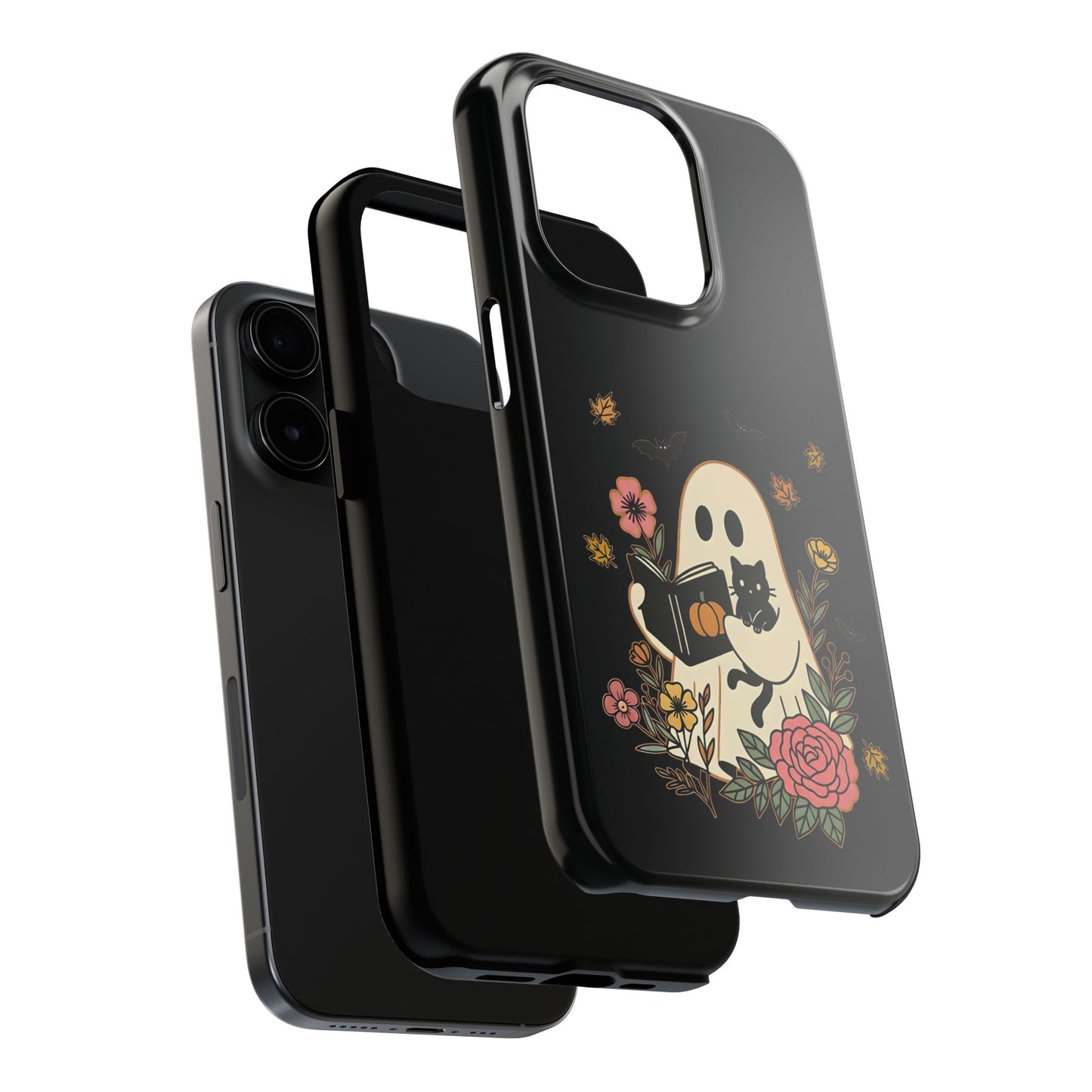 Ghostly Floral Tough Phone Case, Halloween Phone Cover, Protective Phone Accessory, Unique Cell Phone Case, Gift for Cat Lovers