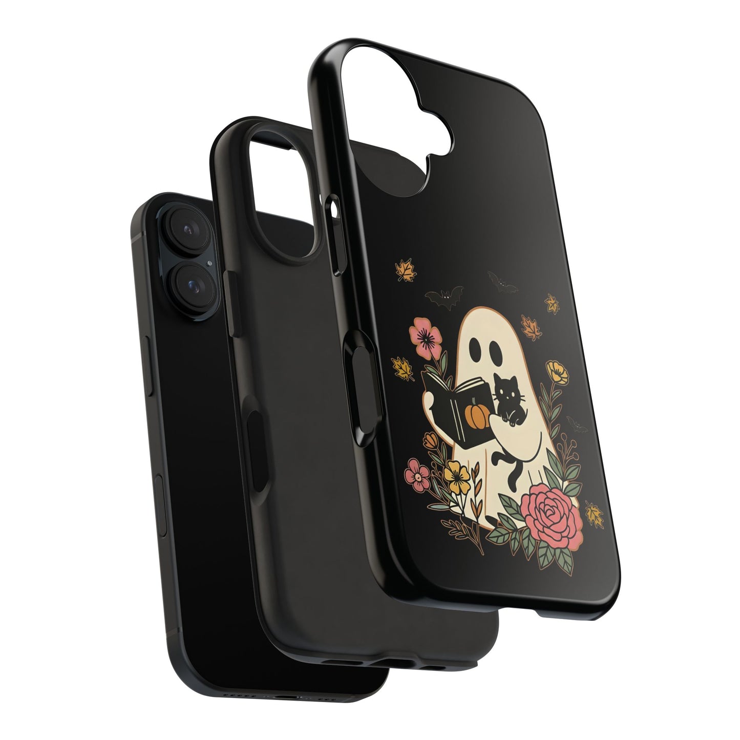 Ghostly Floral Tough Phone Case, Halloween Phone Cover, Protective Phone Accessory, Unique Cell Phone Case, Gift for Cat Lovers