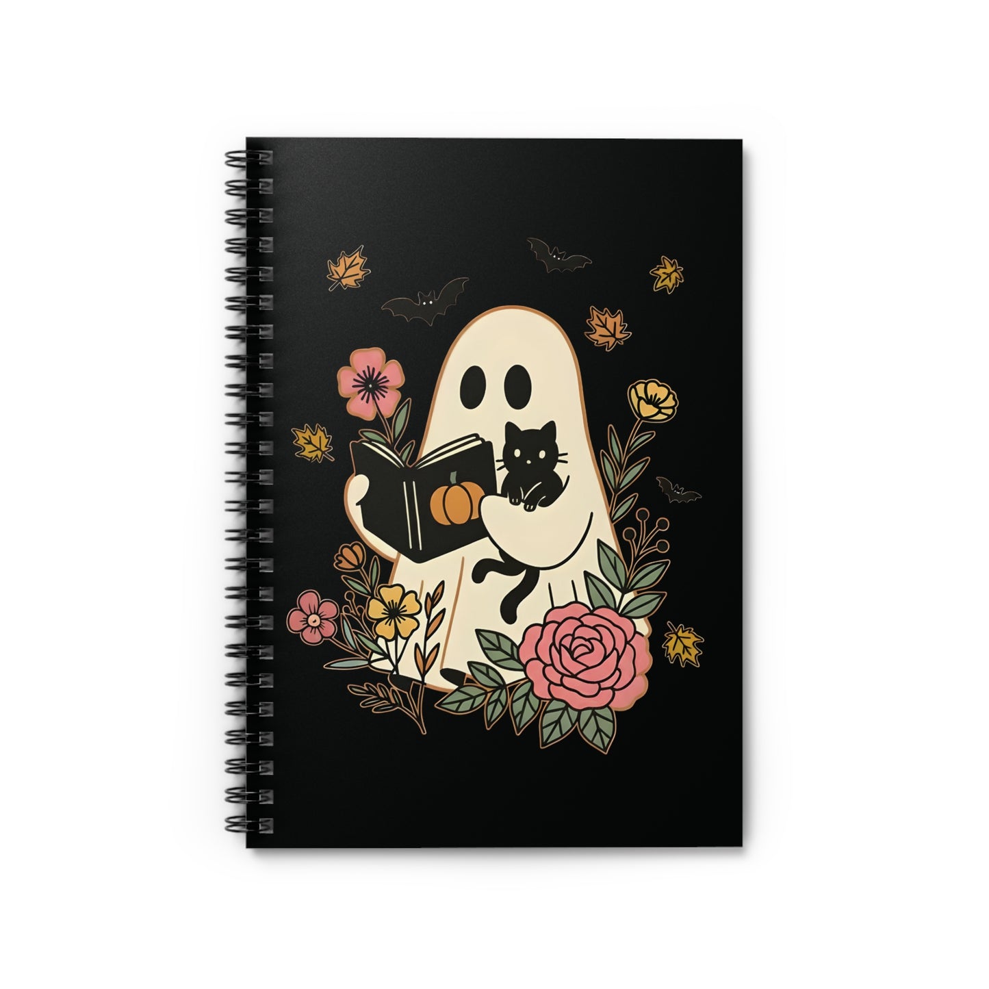 Cute Ghost and Cat Fall Writing Journal, Cat lovers Thanksgiving Gift