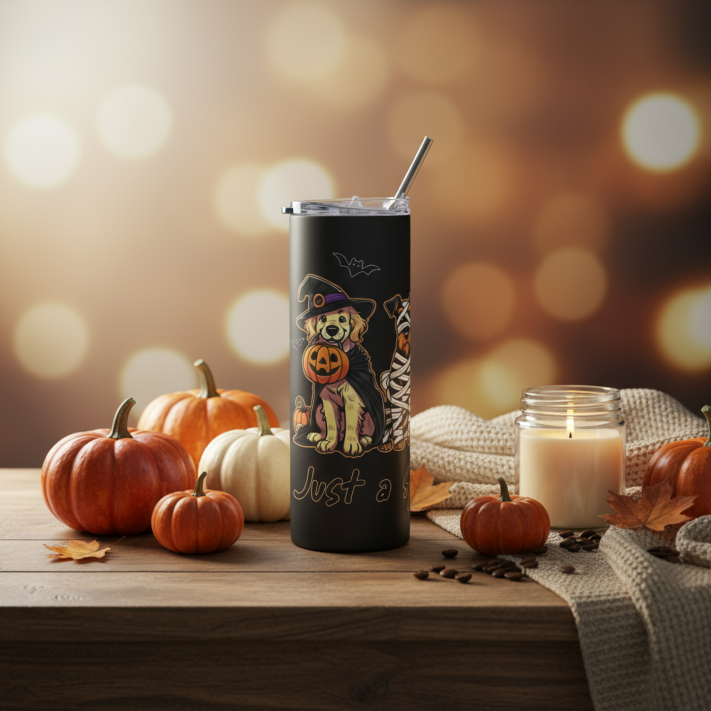 Just a Spooky Paw – Halloween Dog Tumbler 20oz | Cozy Fall Gift for Pet Lovers