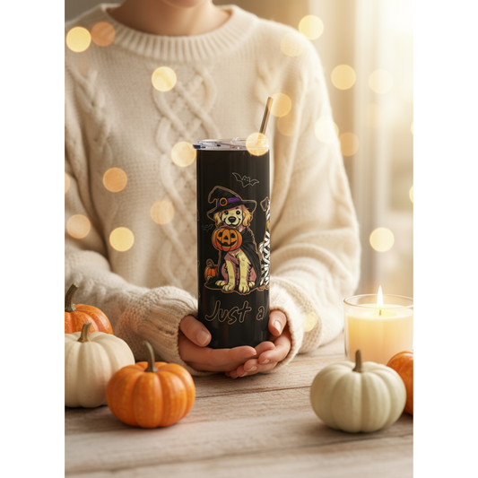Just a Spooky Paw – Halloween Dog Tumbler 20oz | Cozy Fall Gift for Pet Lovers
