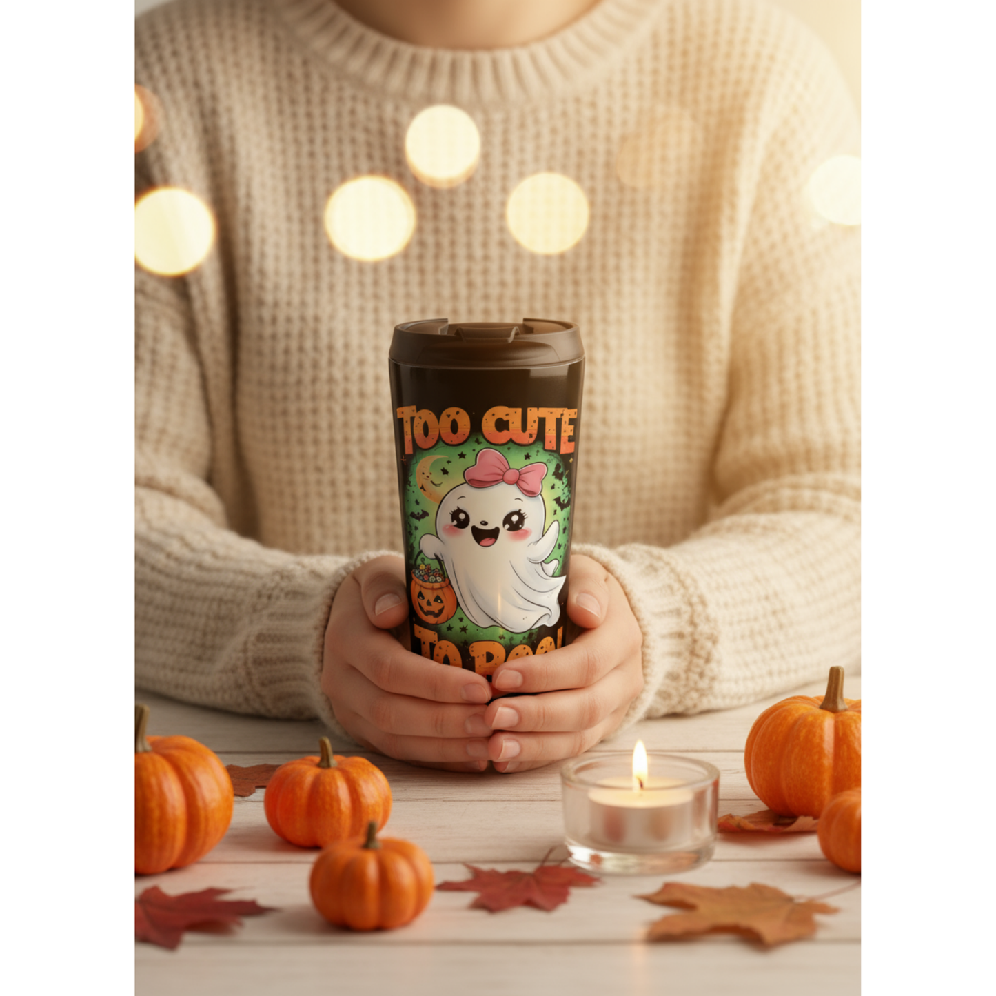 Too Cute to Boo! Halloween Travel Tumbler 15oz | Adorable Fall Gift for Coffee Lovers